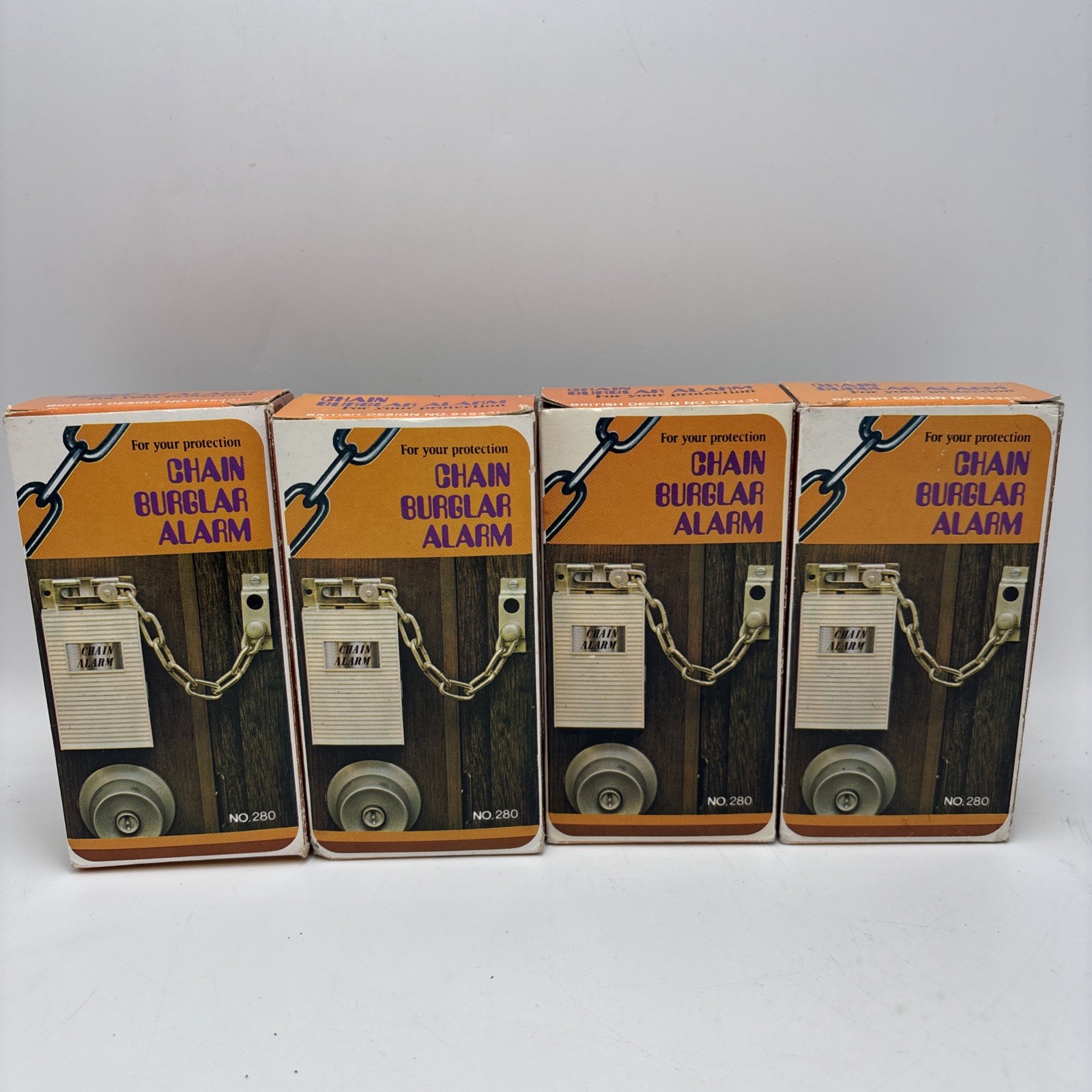 Lot of 4 VTG 1970s NOS Door Chain Burglar Alarm British 949431 280