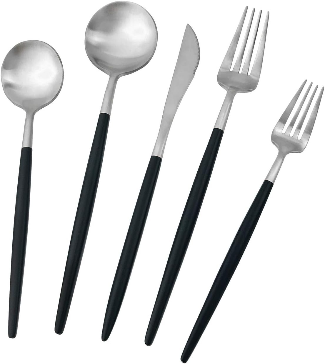 Black Silver Flatware, Royal 20 Piece Matte Black Handle 18/10 Stainless Steel T