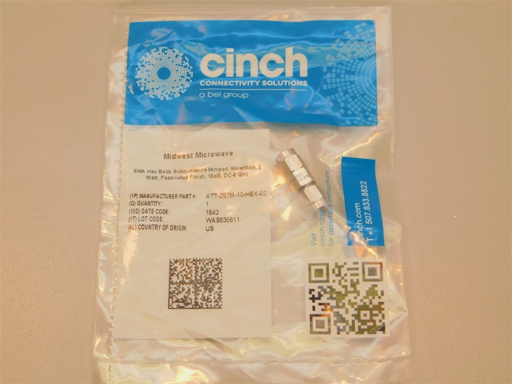 Midwest Microwave ATT-292M-10-HEX-02 M/M 10db DC-8GHz 2W Minipad Attenuator
