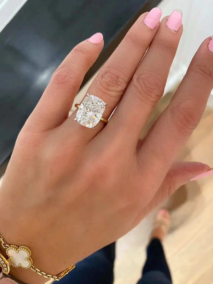 4.20 Ct Moissanite Cushion Cut Solitaire Wedding Ring 14K Yellow Gold Plated
