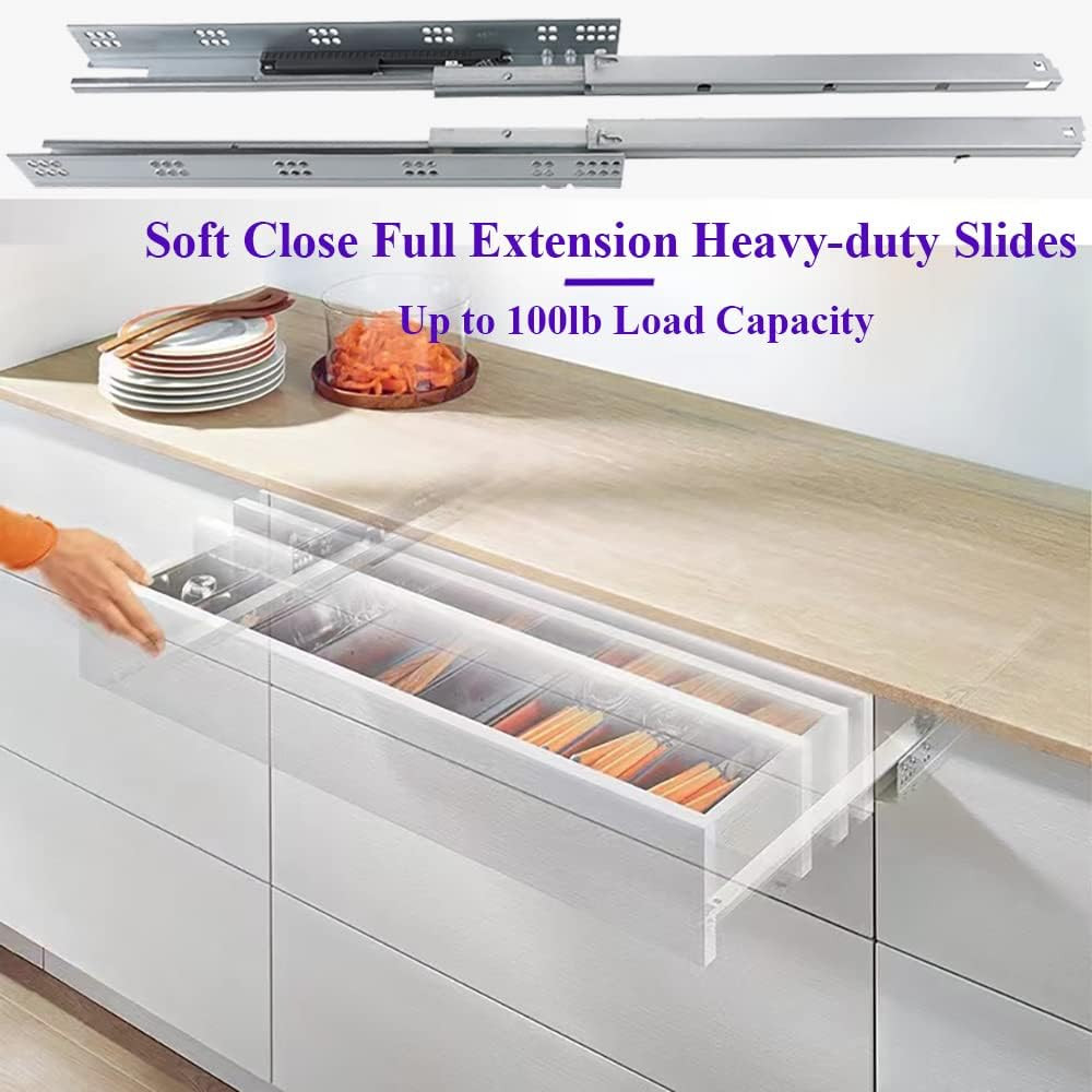 18" Undermount Soft Close Drawer Slides - 6 Pairs with Locking Device
