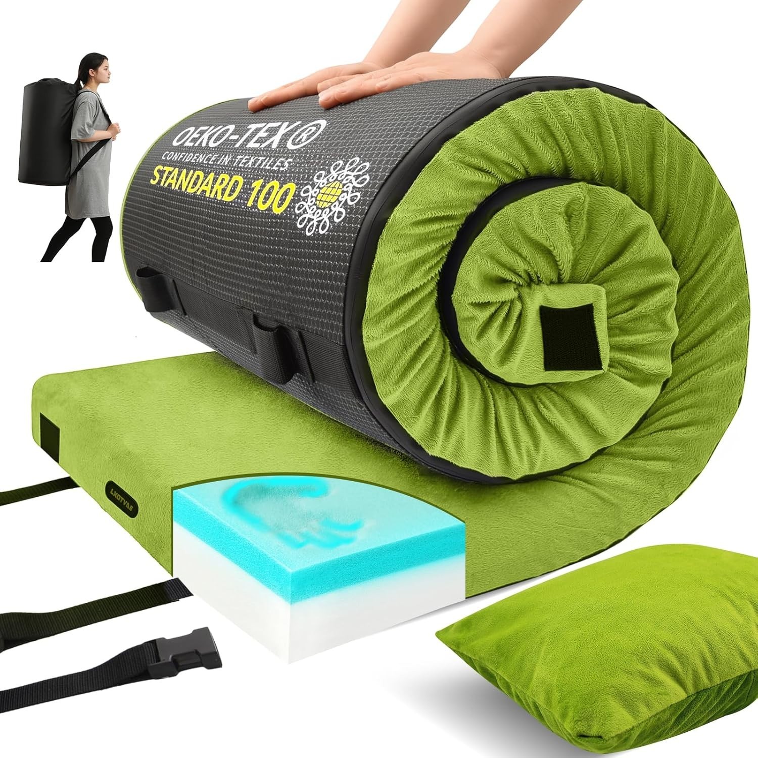 Portable Memory Foam Camping Mattress Pad - Waterproof & Non-Slip Design