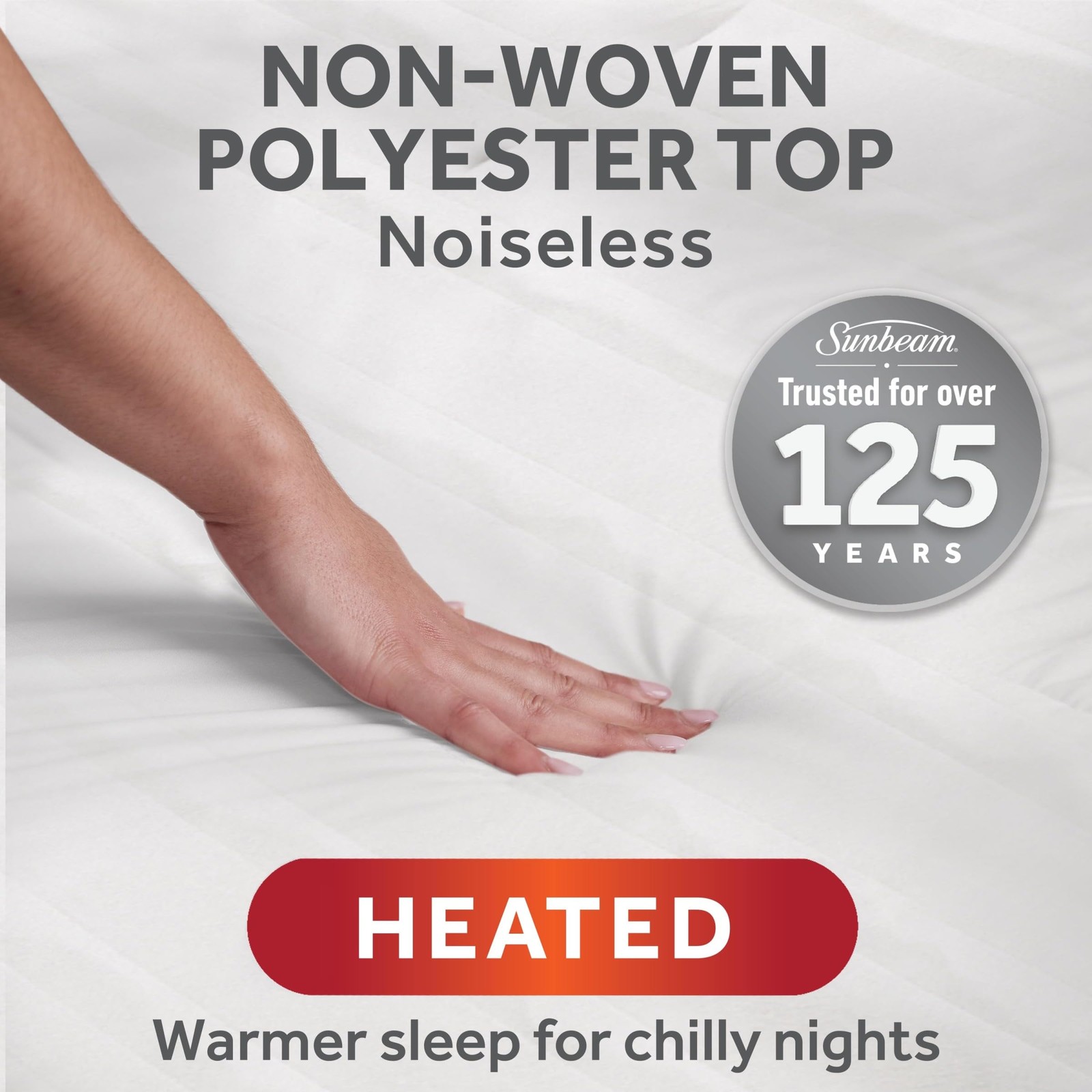 Sunbeam Electric Heated Mattress Pad Twin 75" x 39" 12 Twin, White Non-woven