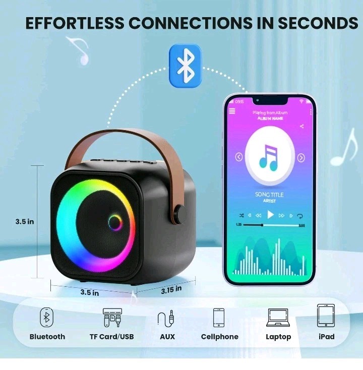 Mini Karaoke Machine, Portable Bluetooth Speaker 2 Mics, Black 2 Mics