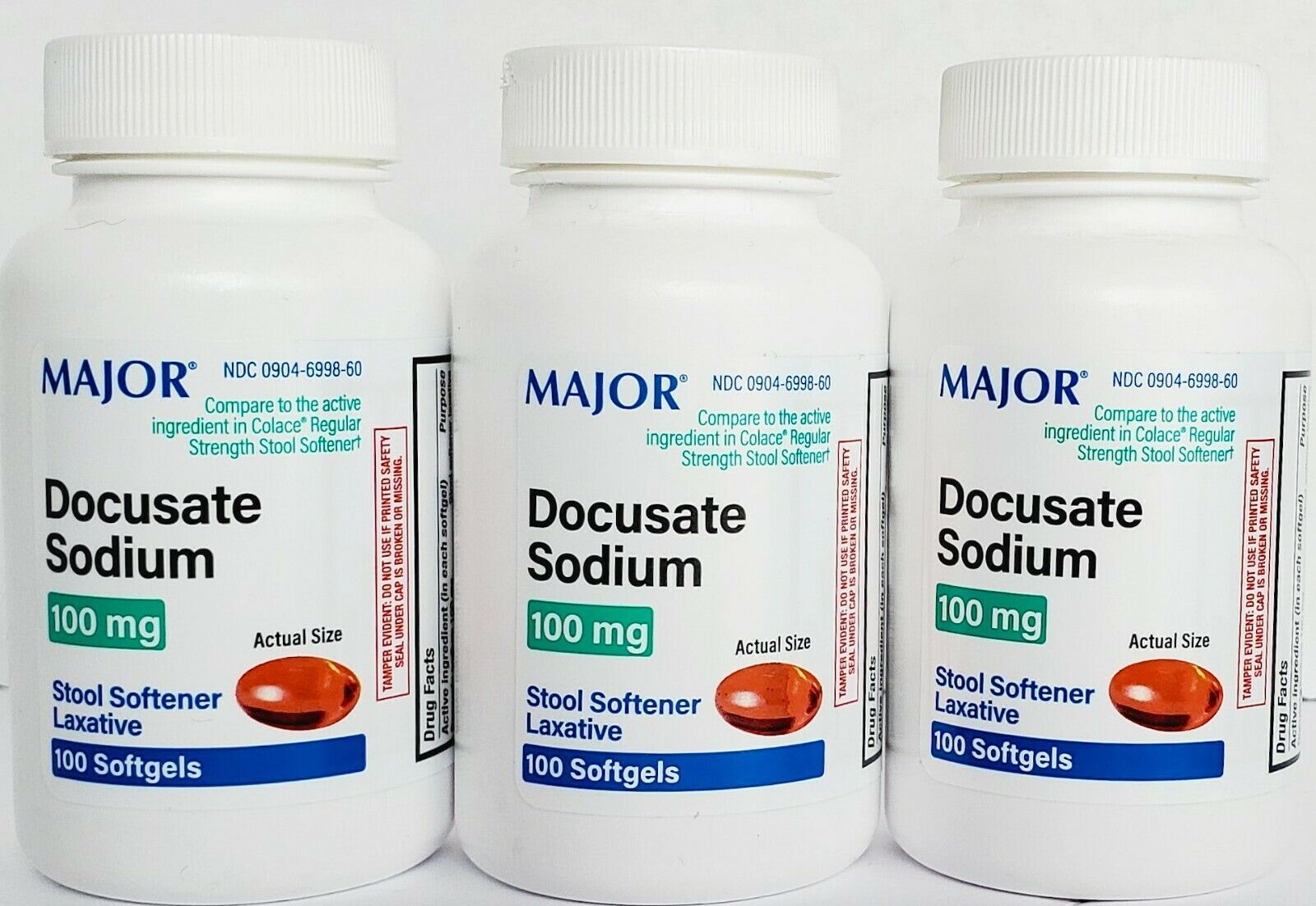 Major DOK Docusate Sodium Stool Softener 100mg Softgels 100ct -3 Pack -Exp 05-28