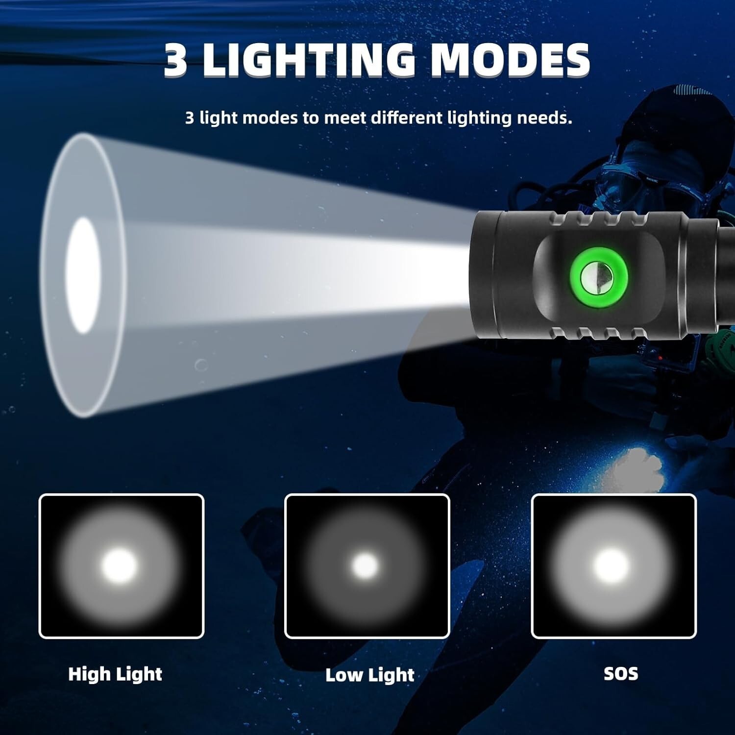 Ultra-Bright 5000 Lumen Scuba Diving Flashlight with Rechargeable Battery