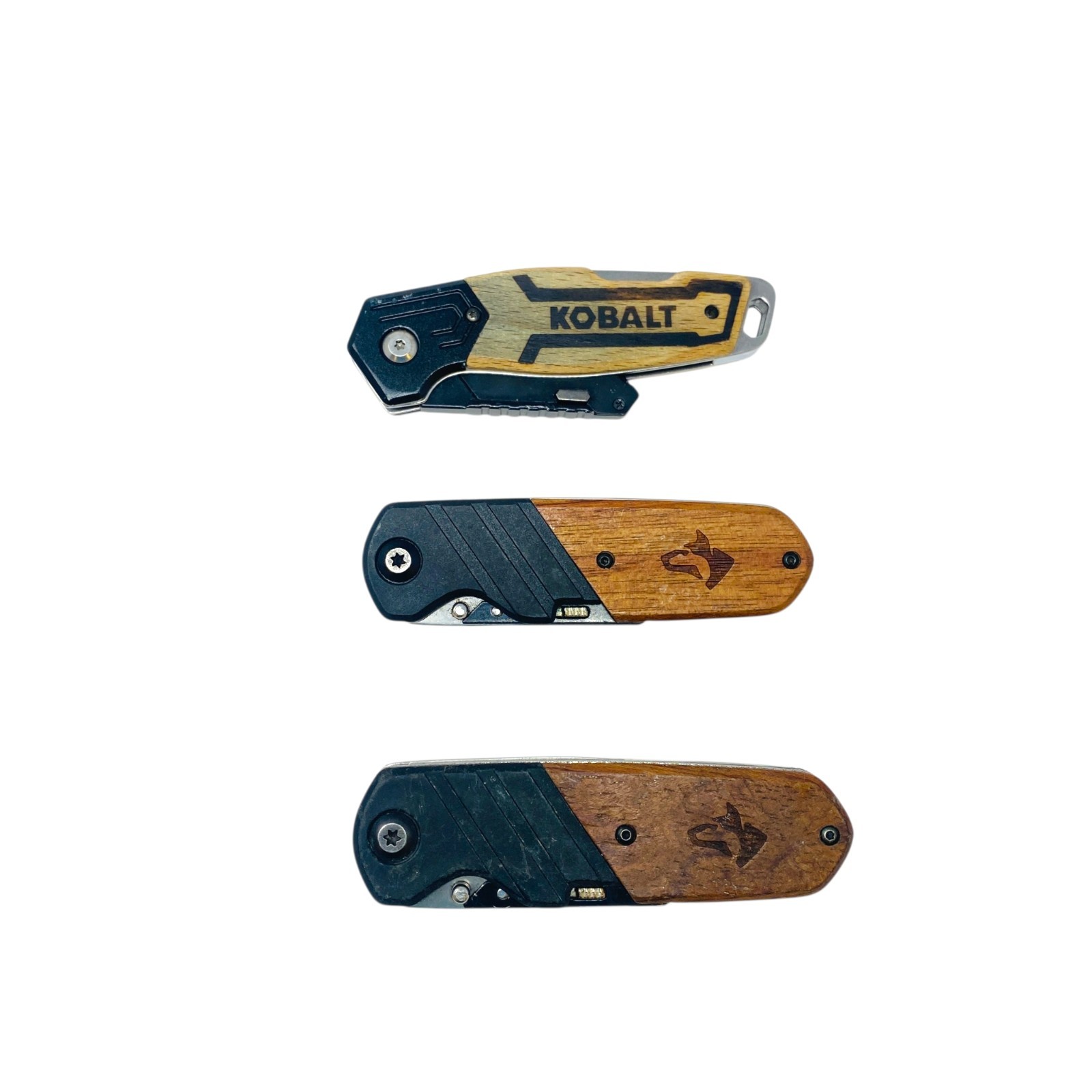 KOBALT HUSKY Folding Utility Knife Wood Handle Box Cutter Lot of 3