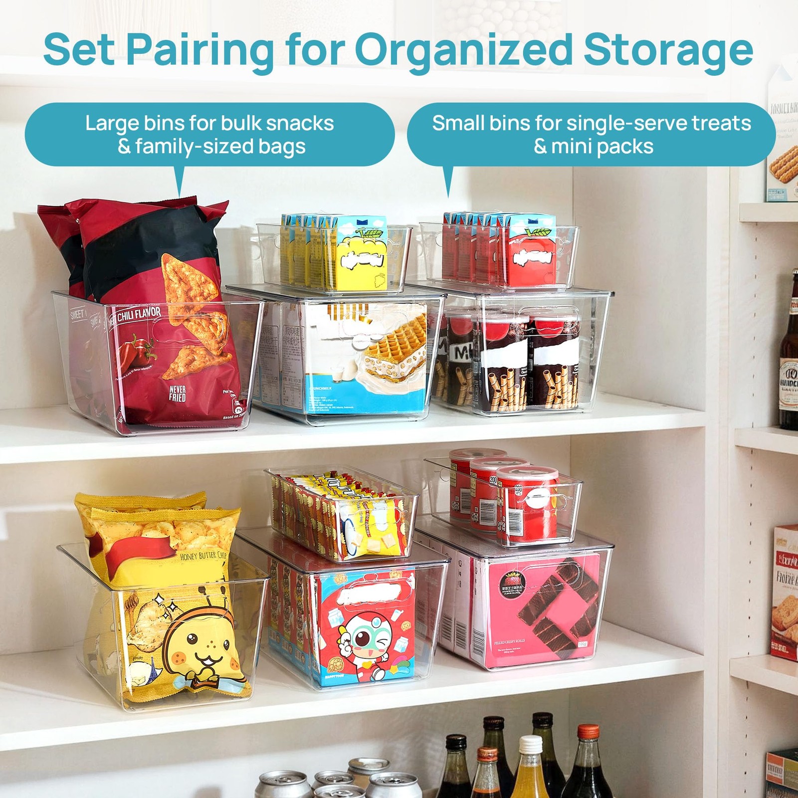 8 Pack Clear Storage Bins with Lid Set for Pantry Organizer