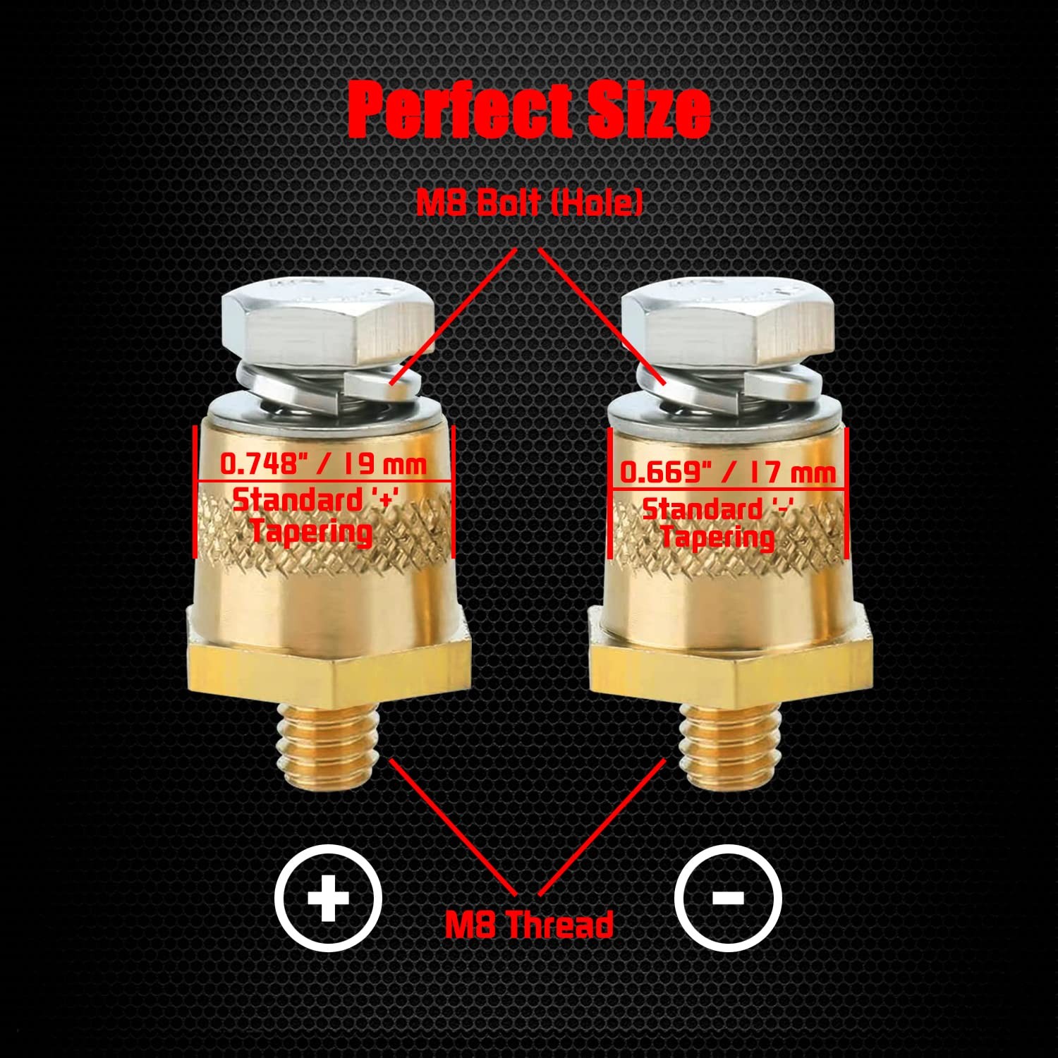 Ampper M8 Thread Male Brass Battery Charging Post Terminals, M8 Battery Post ...