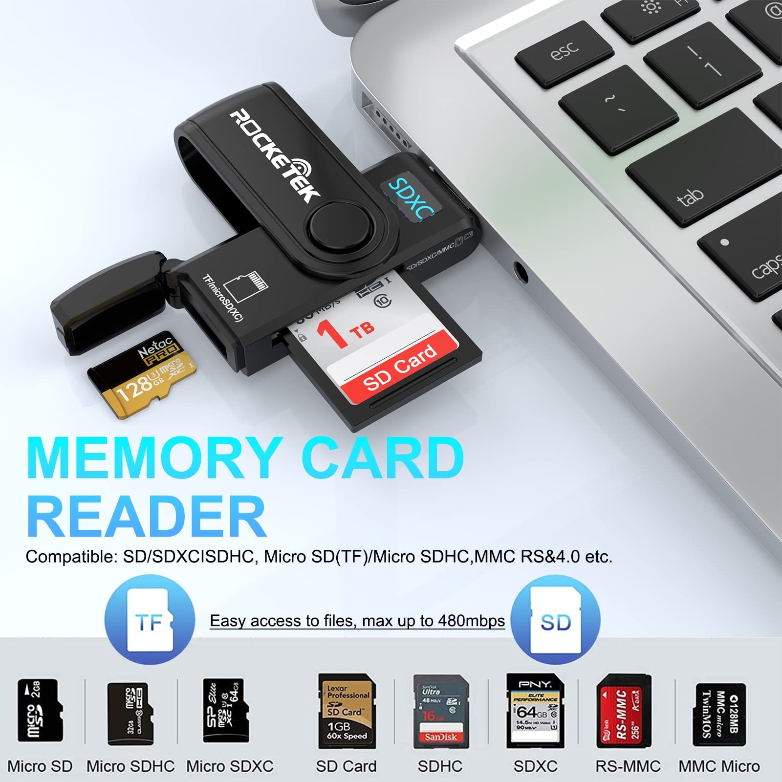 Usb 3.0 Sd Card Reader Rocketek 2 Slots Memory Card Reader A Build-In Micro Sd