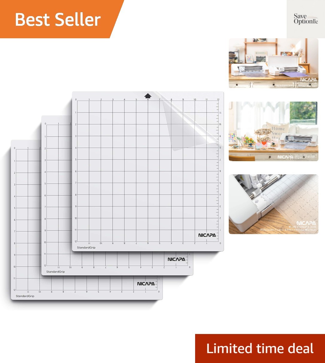 StandardGrip Cutting Mat for Silhouette Cameo 4/3/2/1 12x12 inch,3 pack Stand...