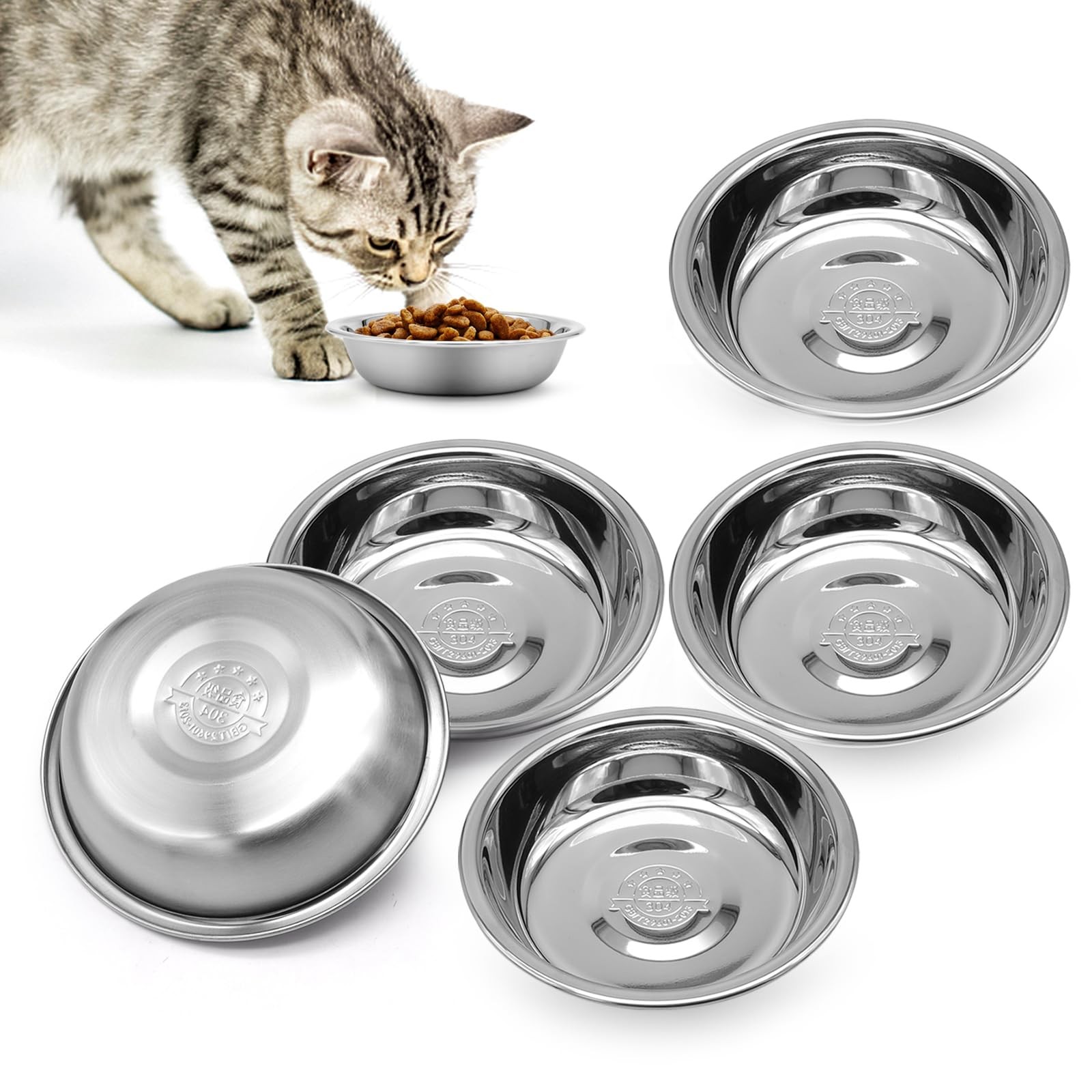 Stainless Steel Cat BowlShallow Wide Flat Cats Food Bowls,Metal Kitten Dishes...