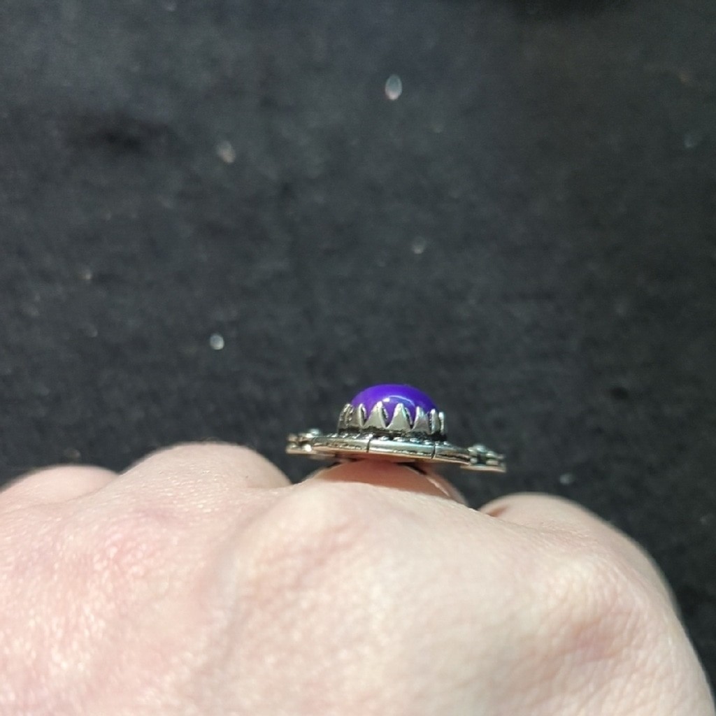 Silver Plated Purple Banded Agate Gemstone Two Stone Statement Ring - size 7-9