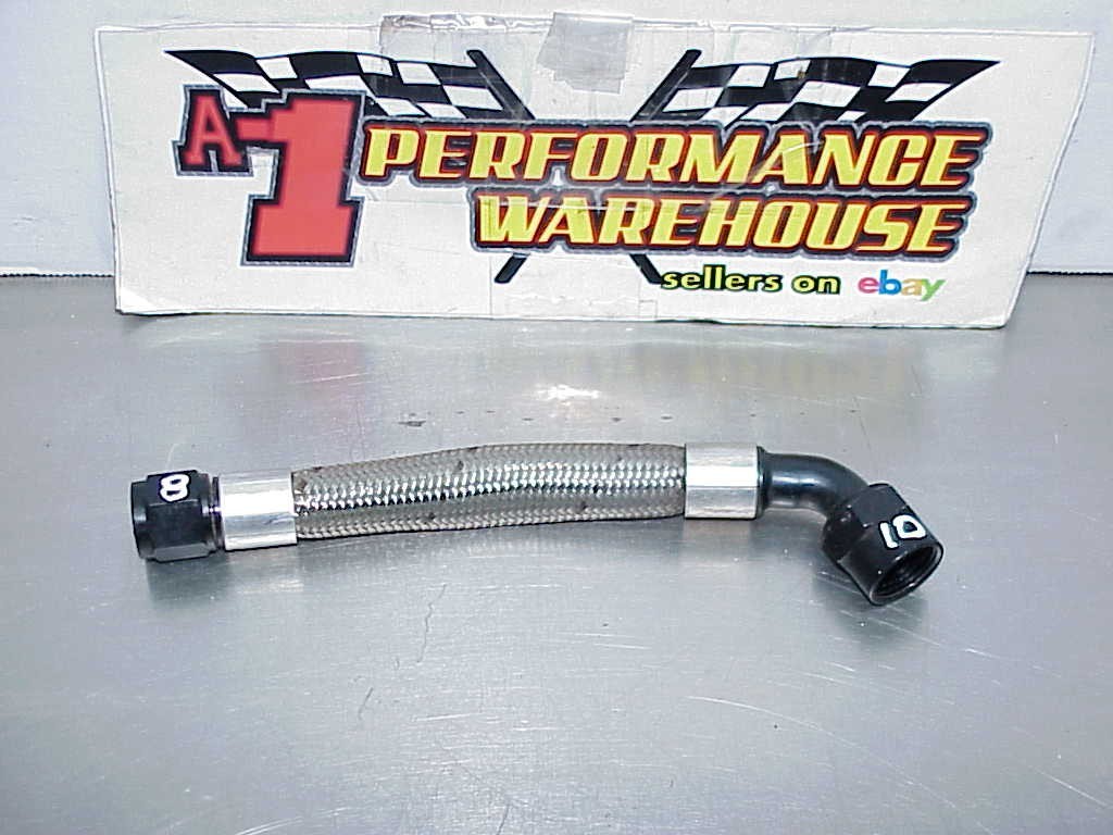8" Stainless Braided Hose / Line with -08 AN Straight & -10 AN 45° Fittings R48