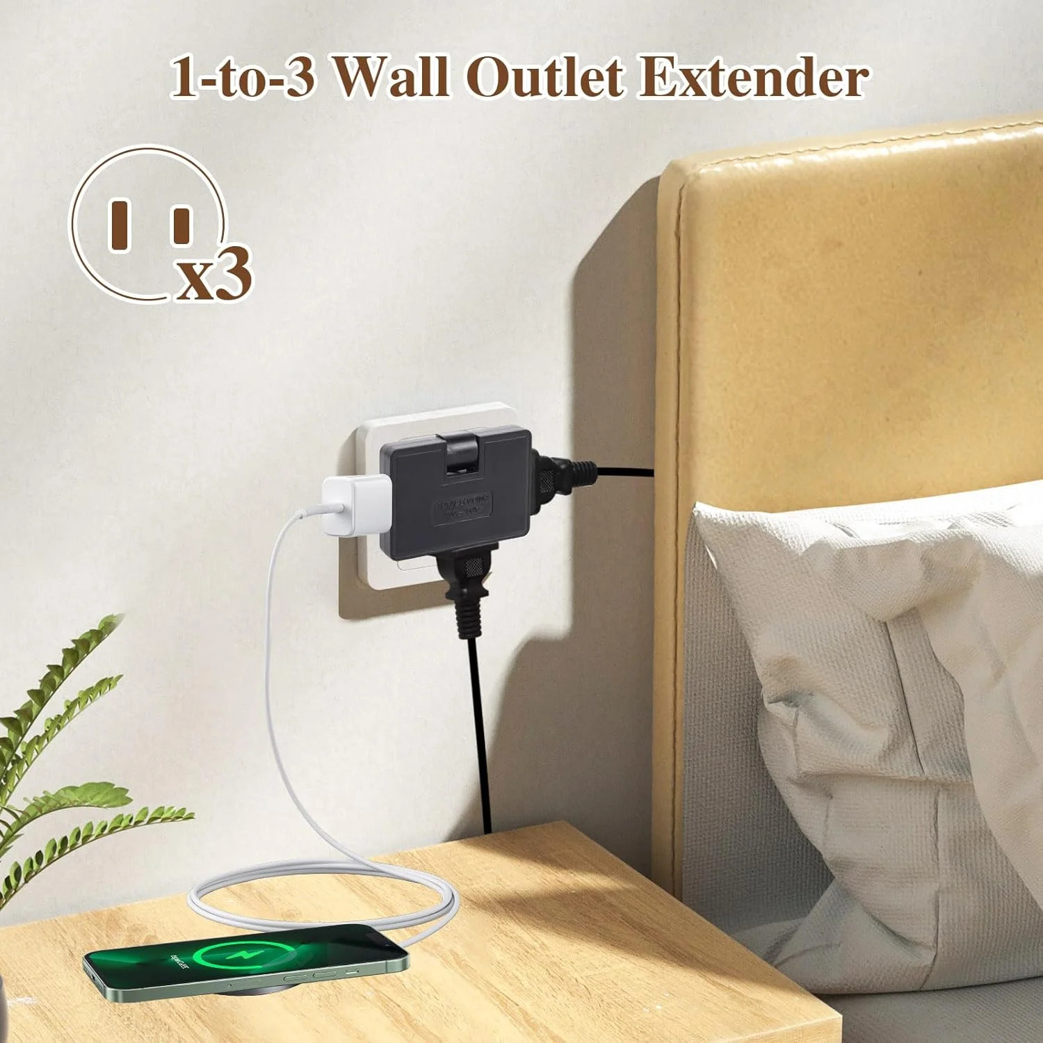 3 Way Flat Wall Outlet Extender Adapter- 2 Pack 180 Degrees Rotatable Flat Plug