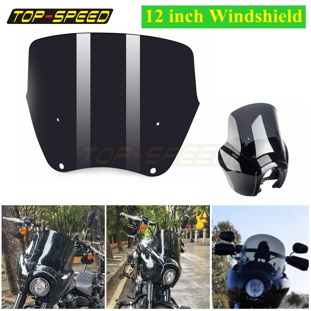 Smoke Front Fairing 12" Windscreen Windshield For Harley Dyna Fat Bob 1987-2017
