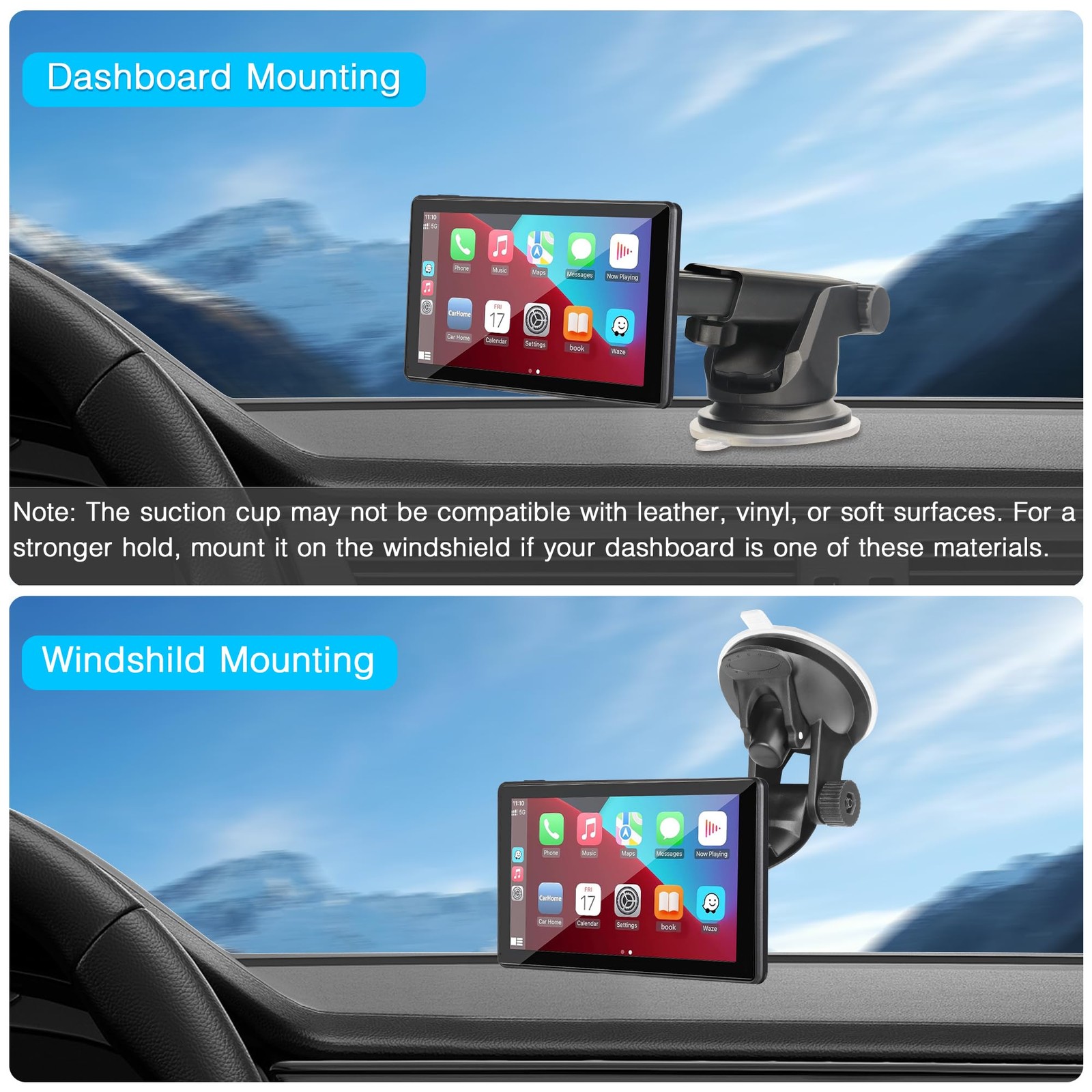 2PCS CarPlay Mount 4.3"-10" Backup Camera Android Auto Dashboard Holder