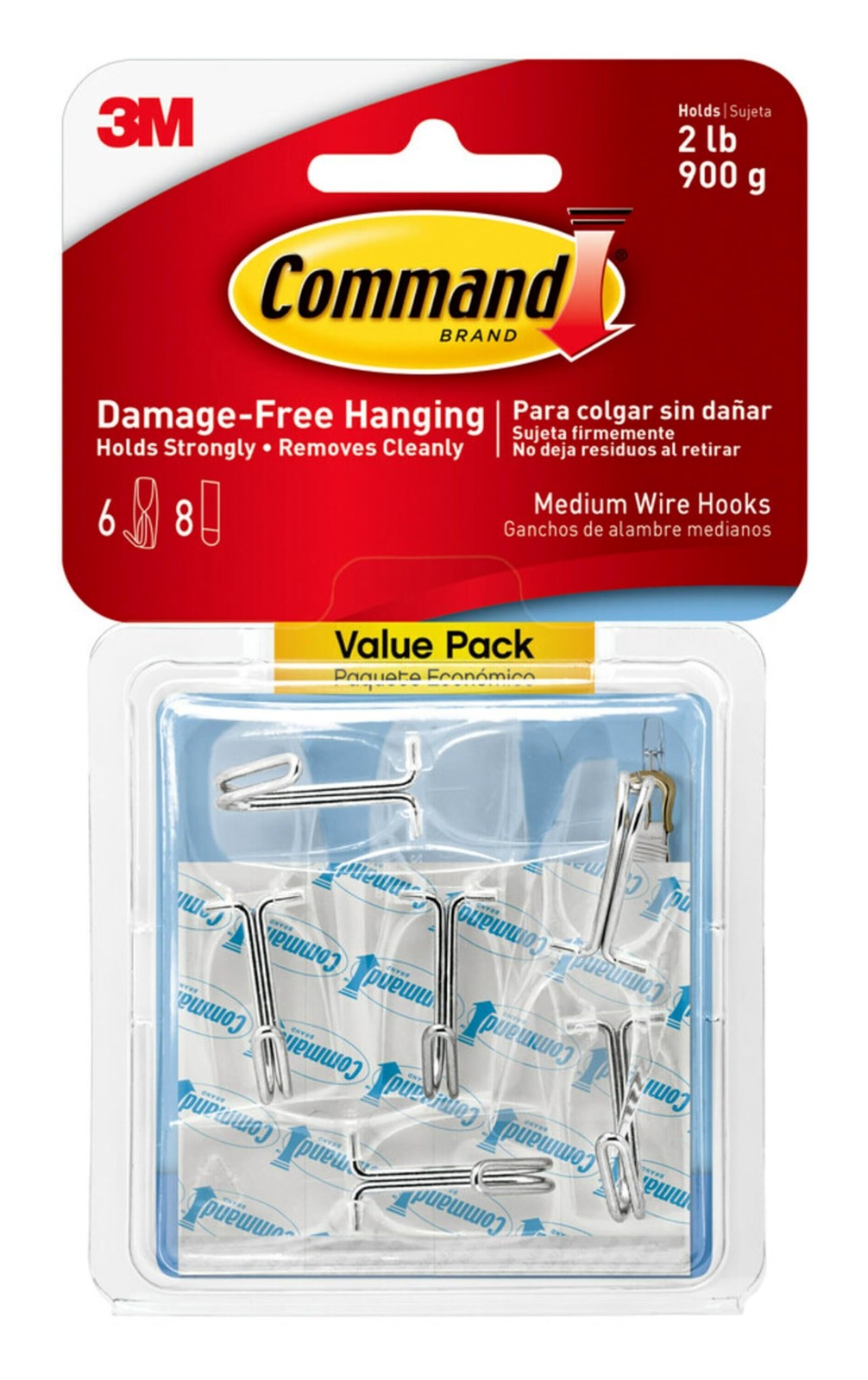Command Medium Clear Wire Toggle Hooks, 6 Hooks and 8 Command Strips,
