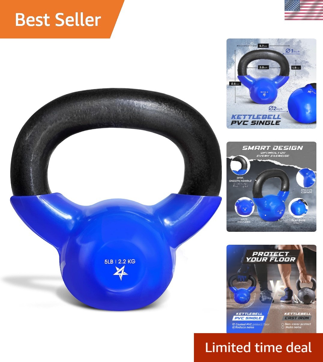 Vinyl Coated Cast Iron Kettlebell - 5-100 LB for Ultimate Home Strength Training