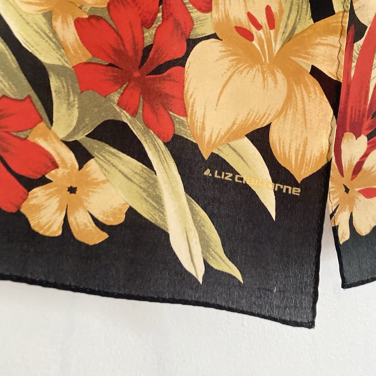 Liz Claiborne Silk Scarf Tropical Floral Print Colorful Hawaiian