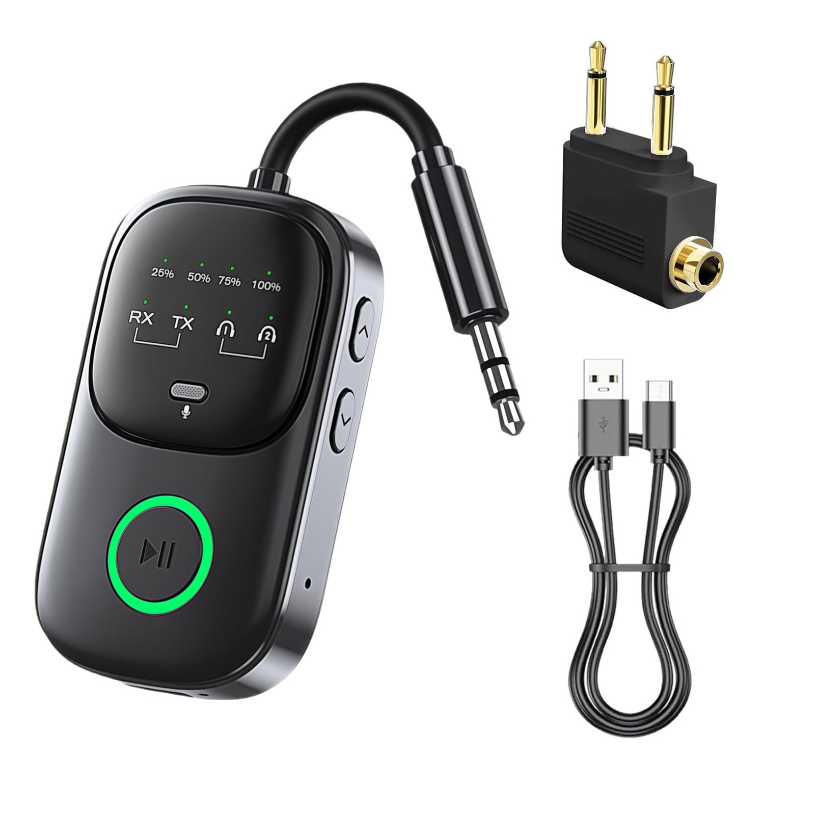 Bluetooth 5.4 Transmitter Receiver, 2-in-1 Wireless Audio Adapter for Airplan...