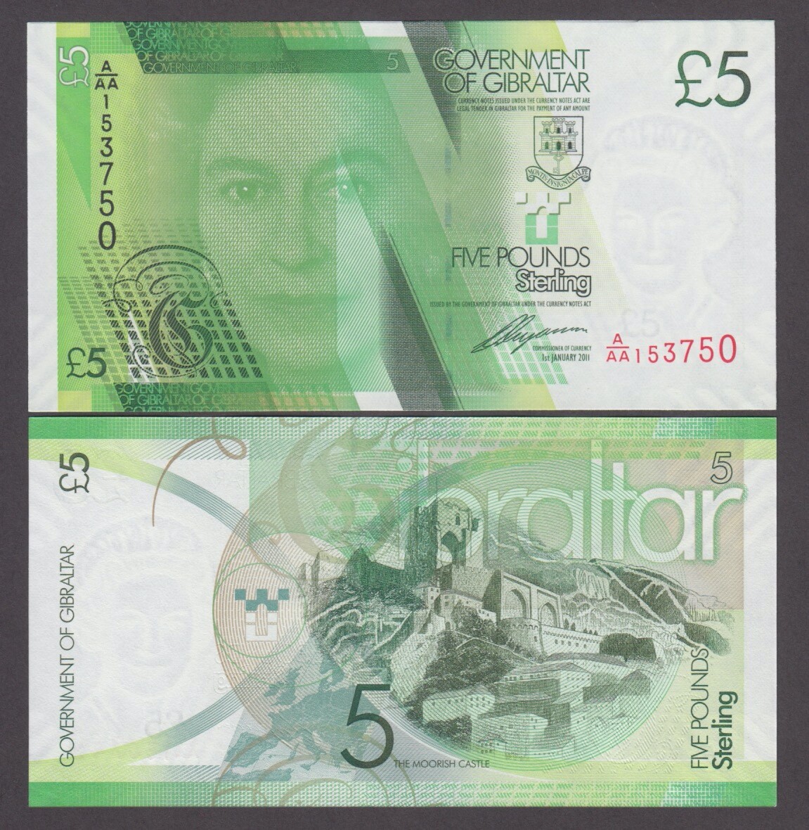 GIBRALTAR P.35  5 POUNDS QE II PFX A/AA  UNC WE COMBINE                     2305