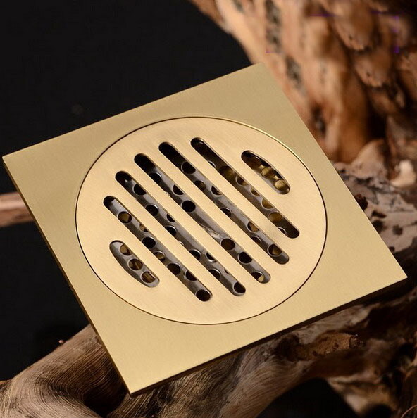Antique Brass Carved Square Shower Drain Floor Waste Drain Cover Strainer shr008