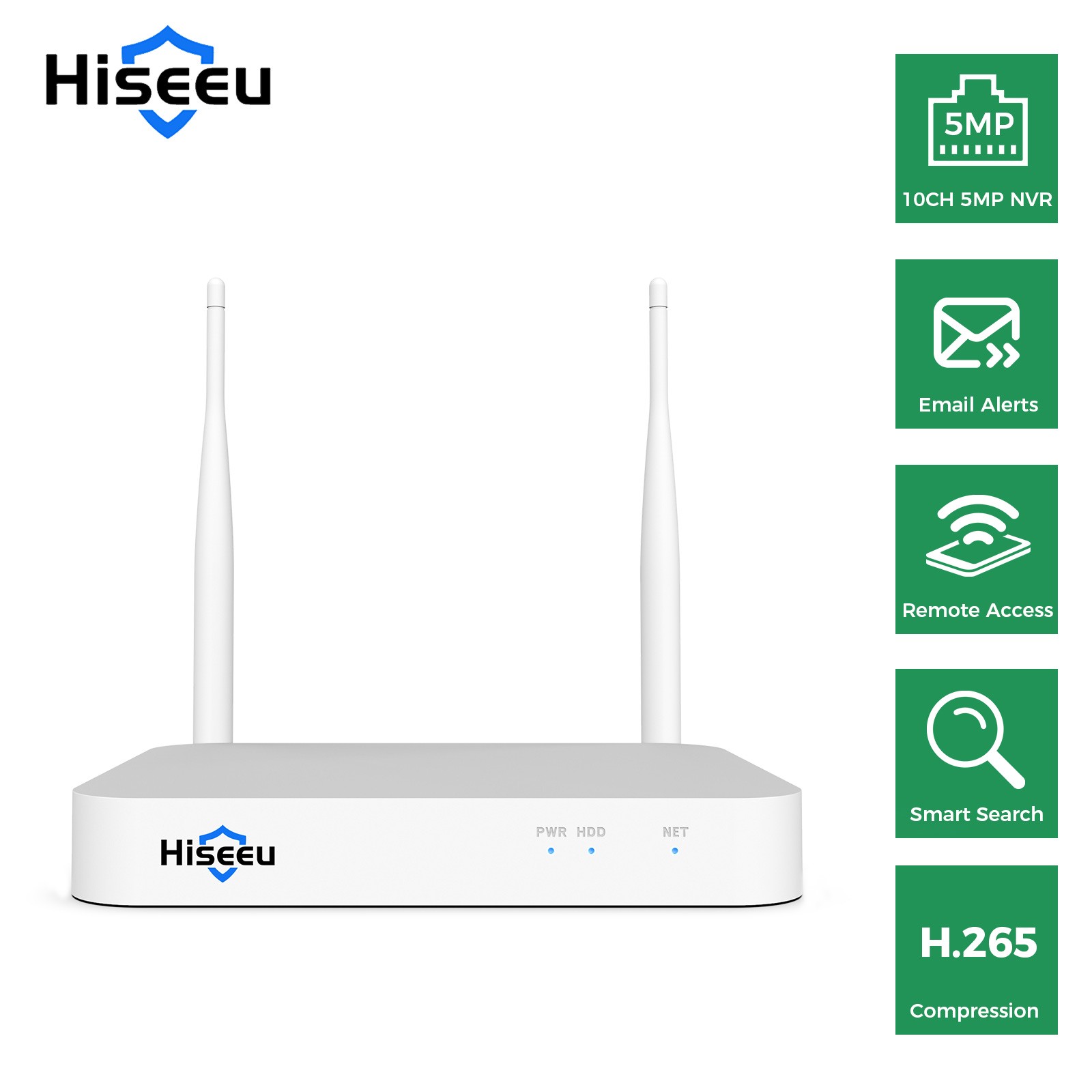 Hiseeu WiFi Network Video Recorder H.265 10CH NVR Wireless Surveillance Network