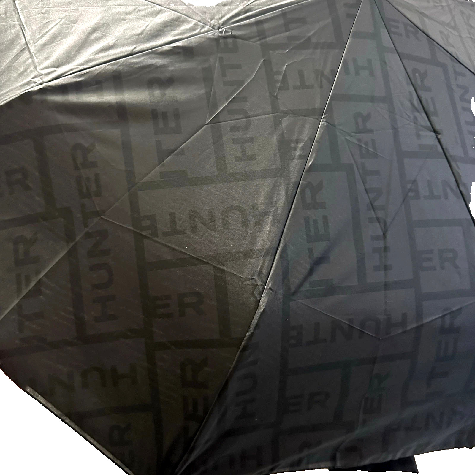 NWT HUNTER Vented Compact Umbrella With All Over Logo Patch Double Sided