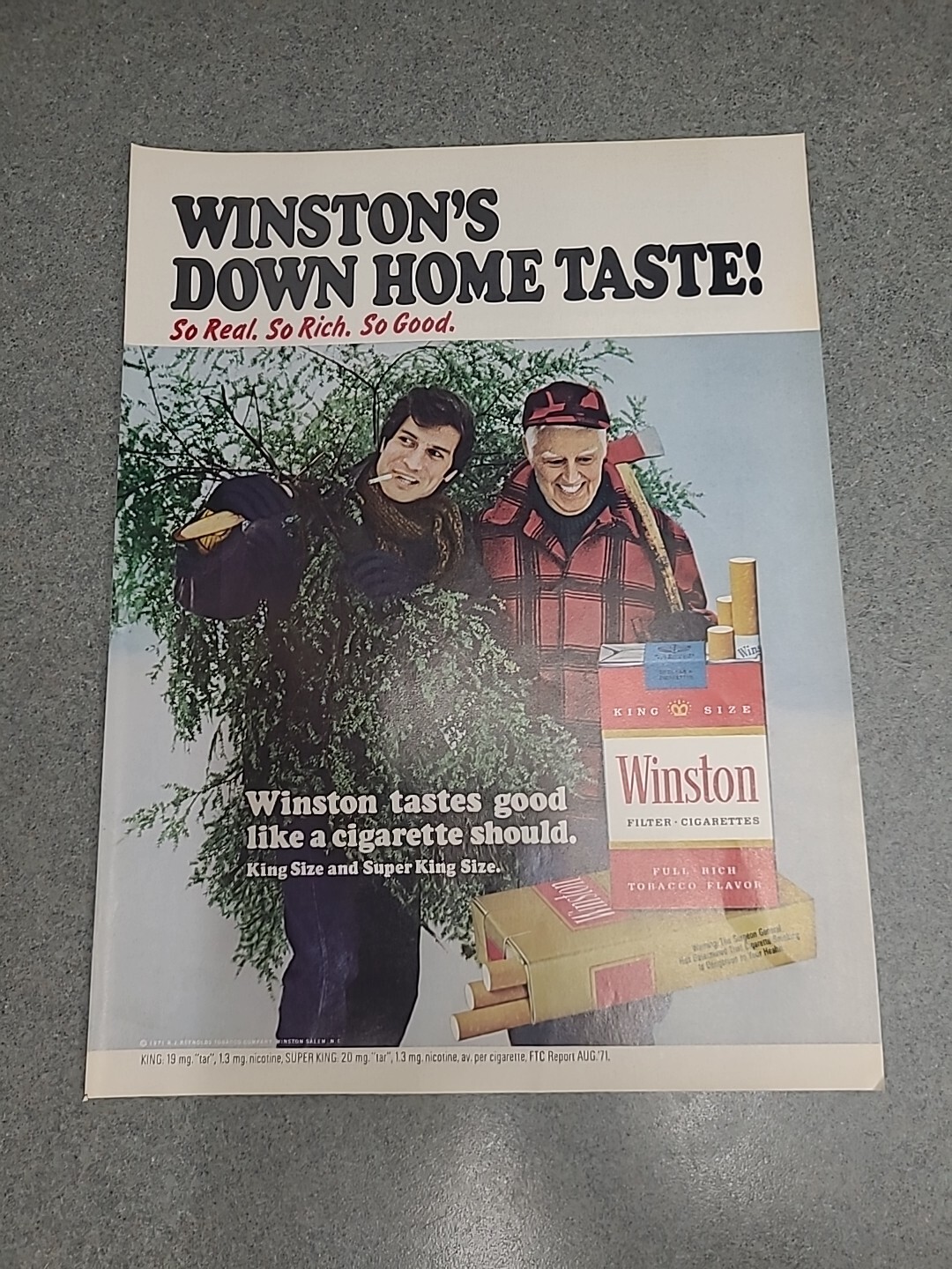 Winston Filter Cigarettes Print Ad 1971 8x11 Wall Art Decor