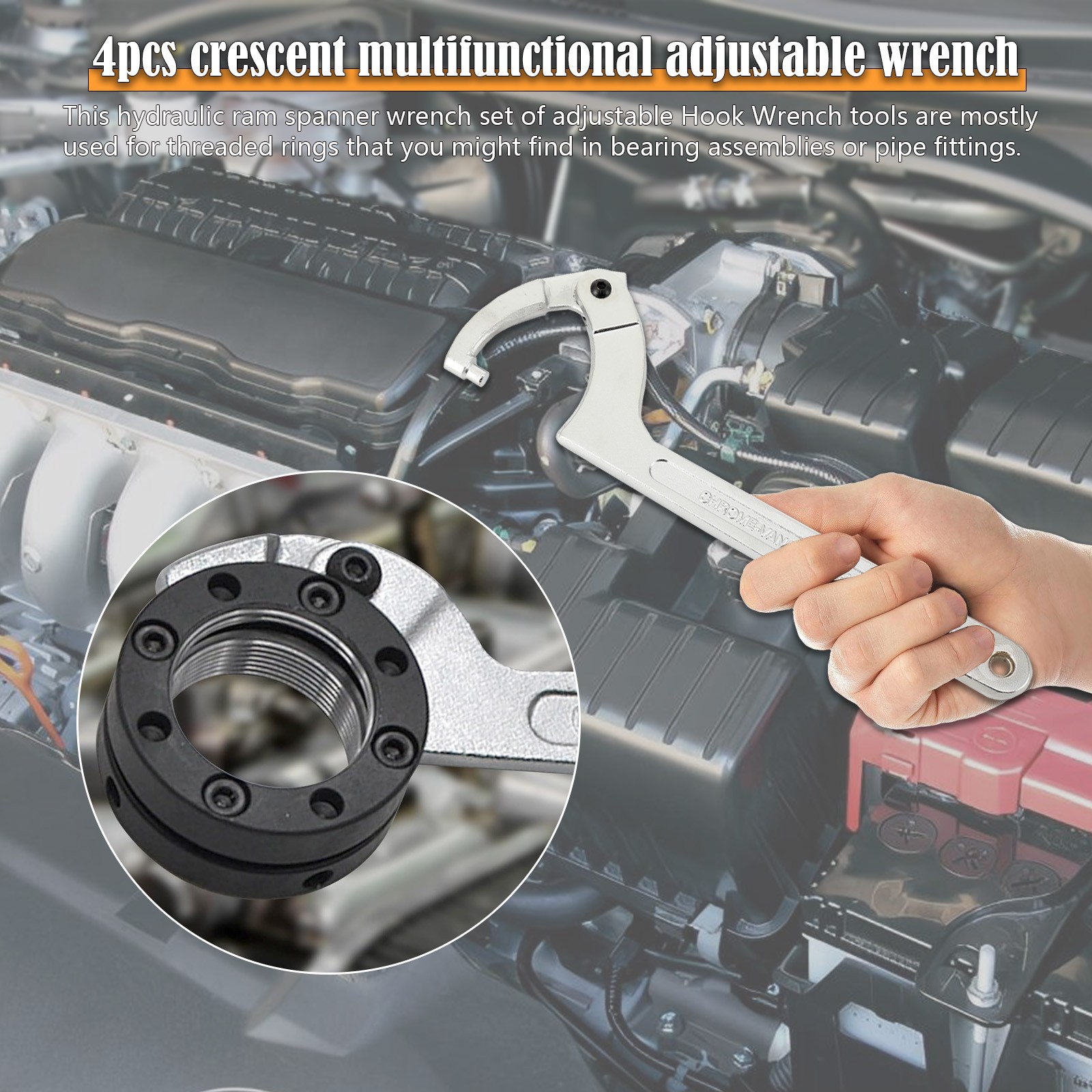 Adjustable Spanner Hook Wrench for Hydraulic Ram Cylinder; Mechanical Machine