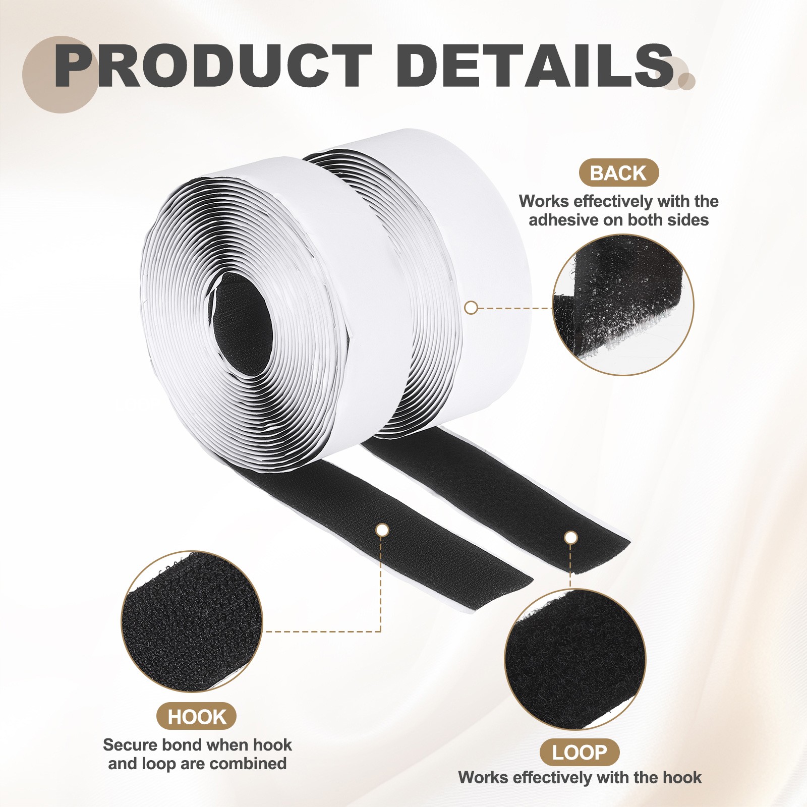 Hook and Loop Tape with Adhesive, 2"x19.7 ft Strip for Home, Black