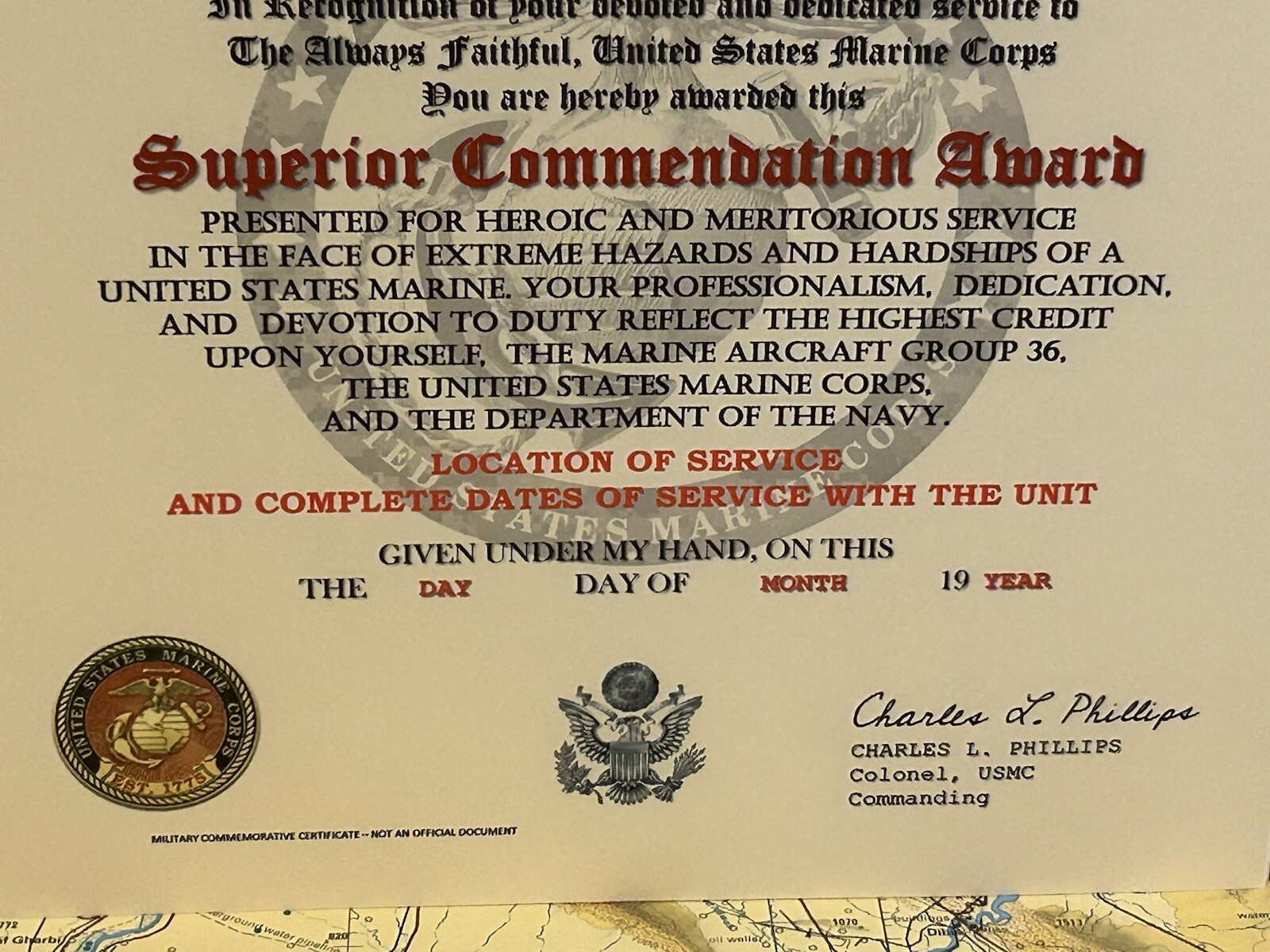 U.S.M.C. / MARINE AIRCRAFT GROUP 49 - SUPERIOR COMMENDATION AWARD