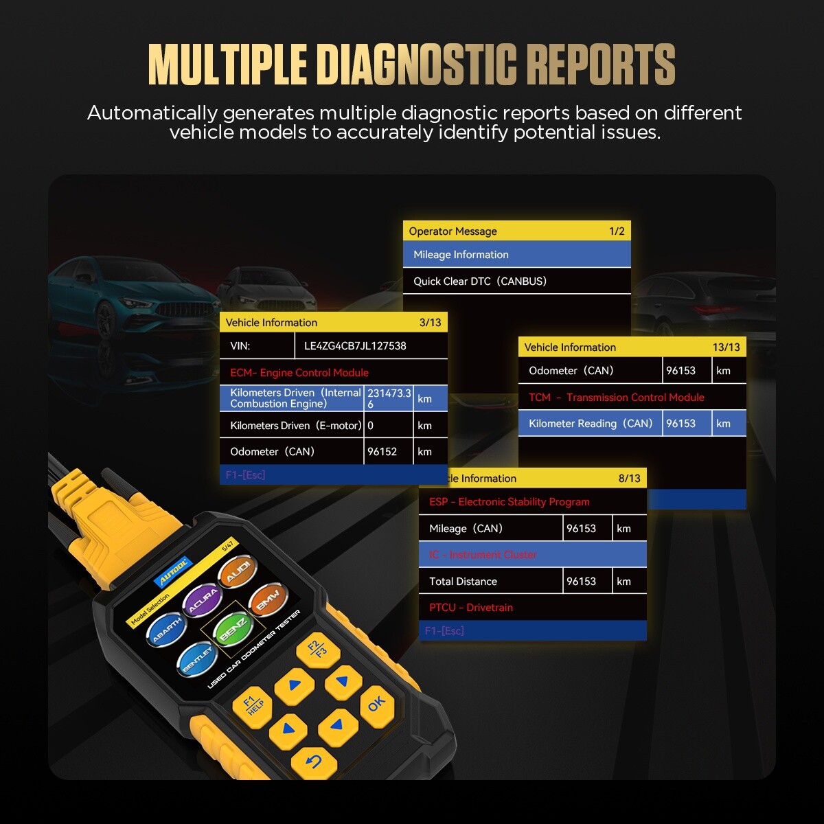 Auto Odometer Mileage OBD2 Diagnostic Scanner Engine Code Reader Battery Tester