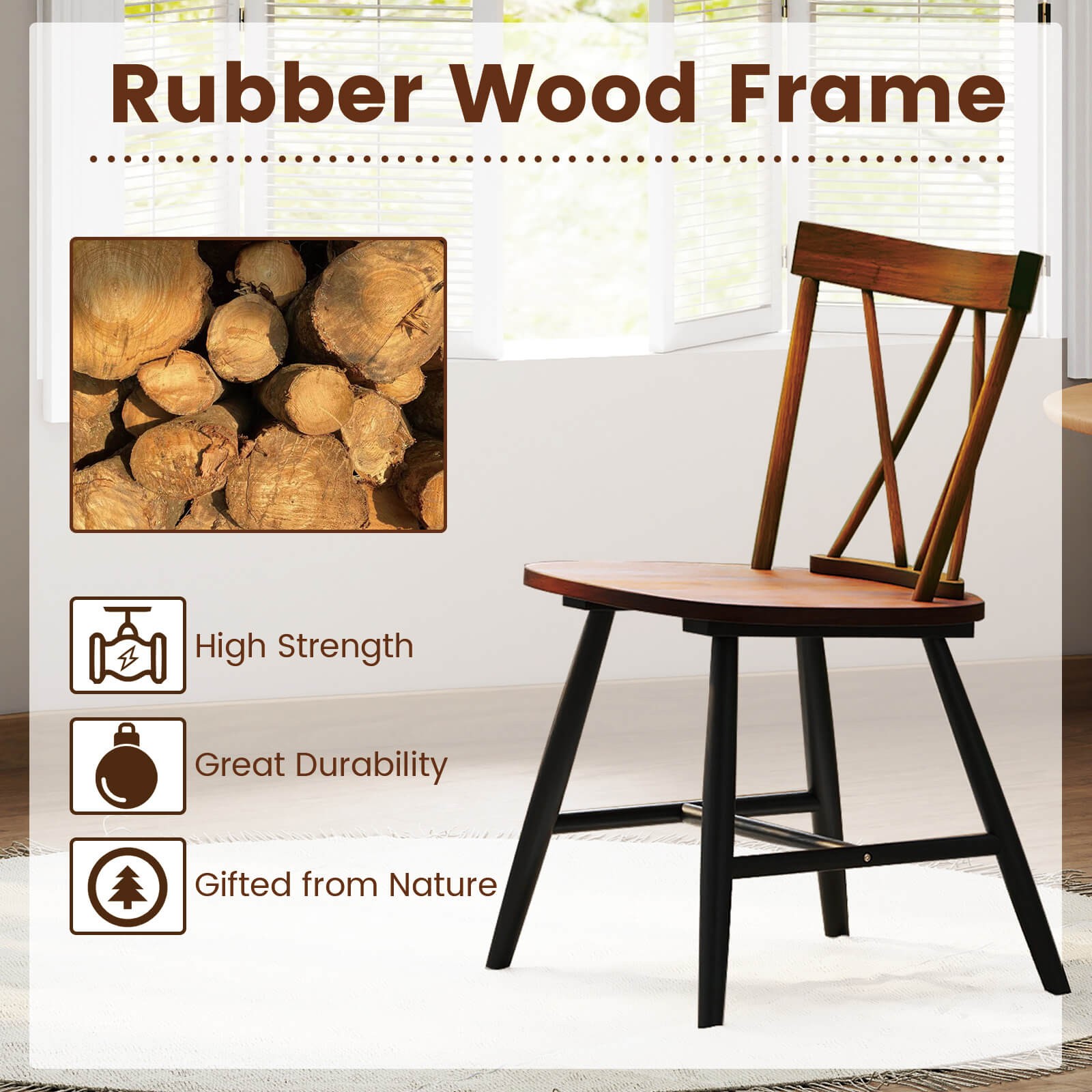 Dining Chairs Set of 4 Farmhouse Kitchen Chair w/ Rubber Wood Frame,