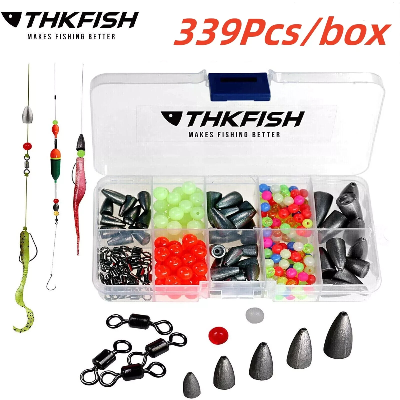 339Pcs/Box Texas Carolina Fishing Rig Bass Fishing Bullet Sinker Tackle Kit US