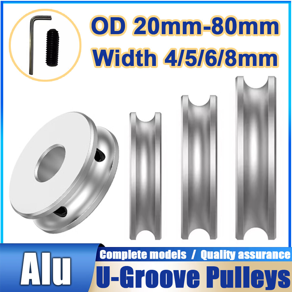 U-Groove Pulley Aluminum 20-80mm OD PU Round Belt Pulleys for 4-8mm Belts Width