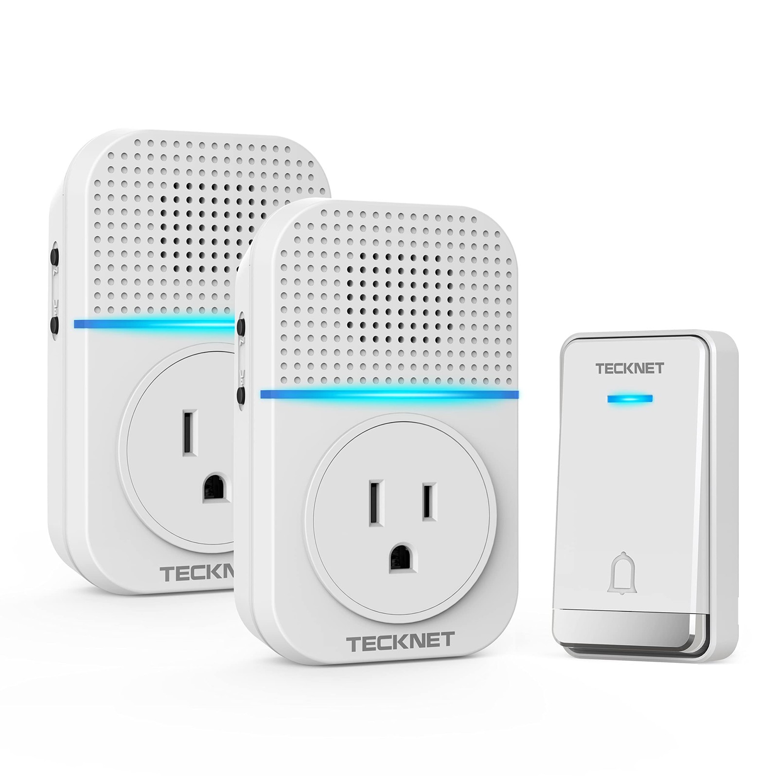 TECKNET Wireless Doorbell, Self-Powered 1 Button & 2 Receivers, White