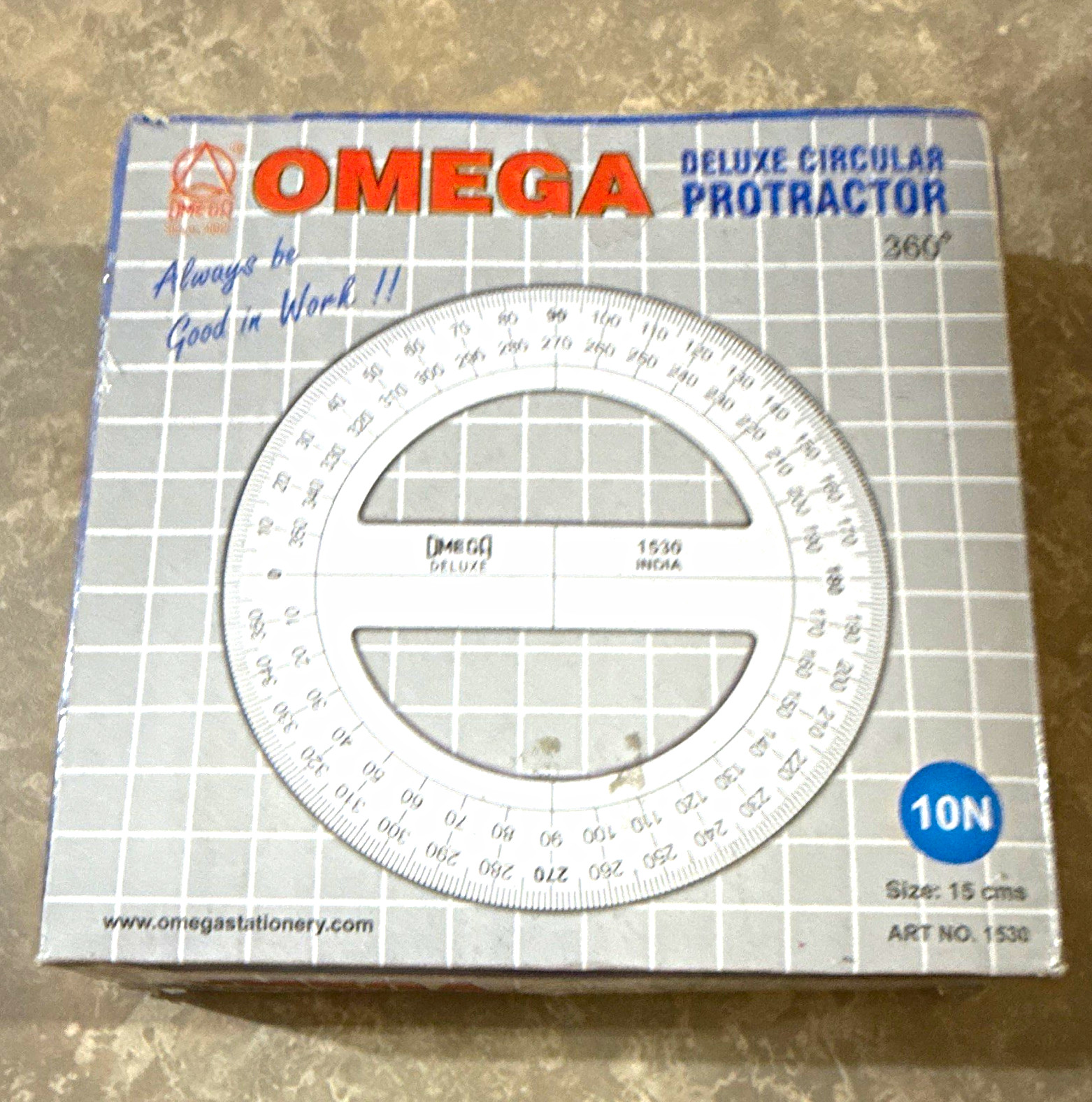Omega Deluxe Round Head Circular Protractor 360° 15 cm MPN 1530 - 10 in box