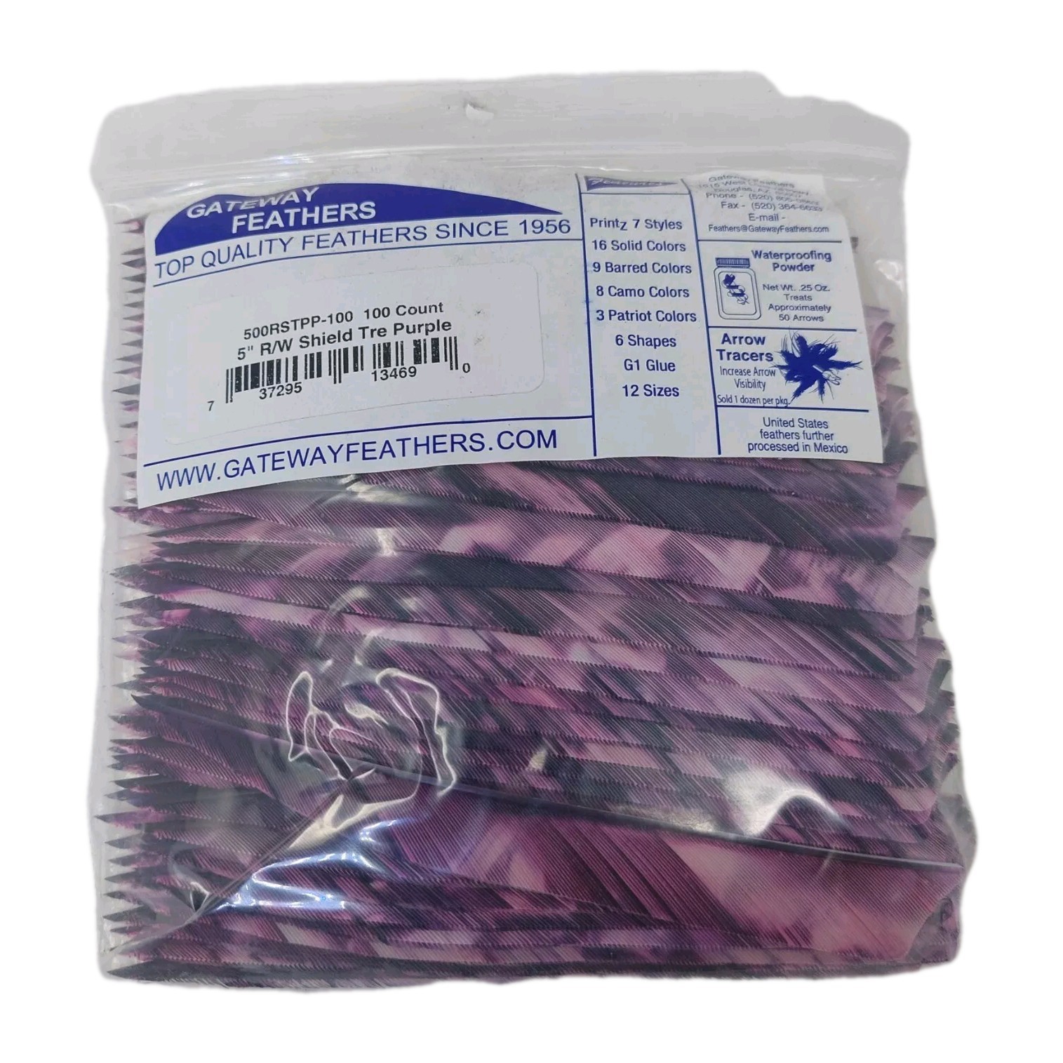100 Pack Gateway Feathers 5" Right Wing: Shield Camo Tre Purple 500RSTPP-100