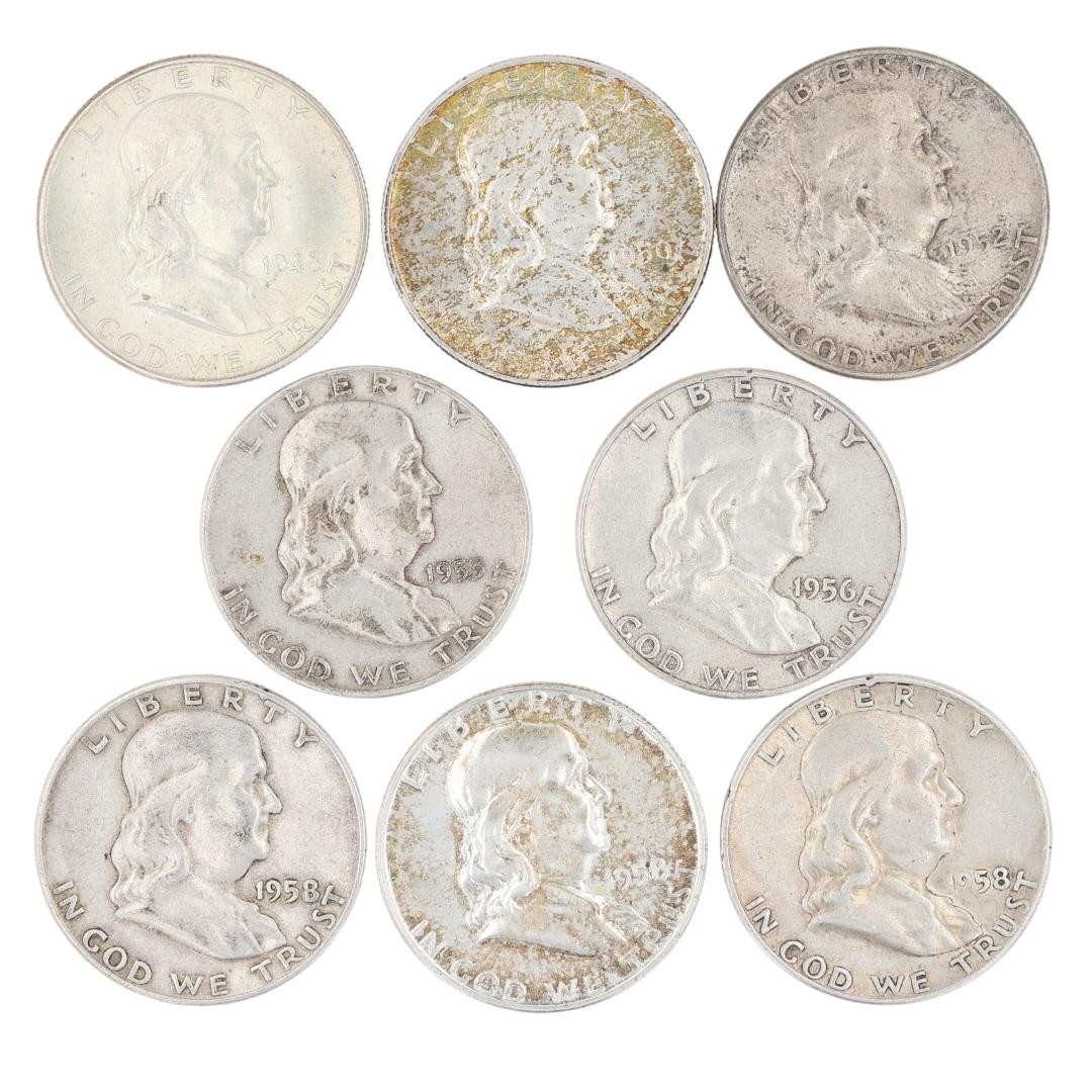 1948 - 1963 Franklin Half Dollars 90% Silver United States of America Set of 16