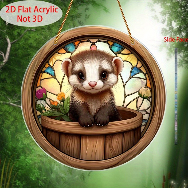 Ferret in Bucket Acrylic Suncatcher Wall Decor Adorable Garden Home Accent Gift