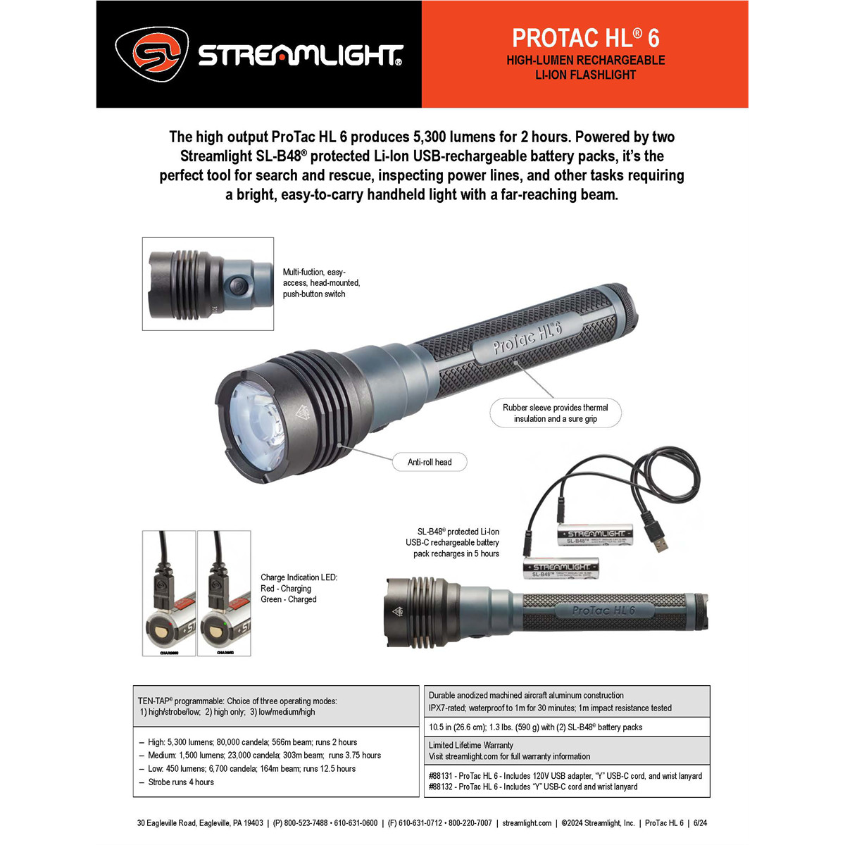 Streamlight ProTac HL 6 Rechargeable Li-Ion Flashlight