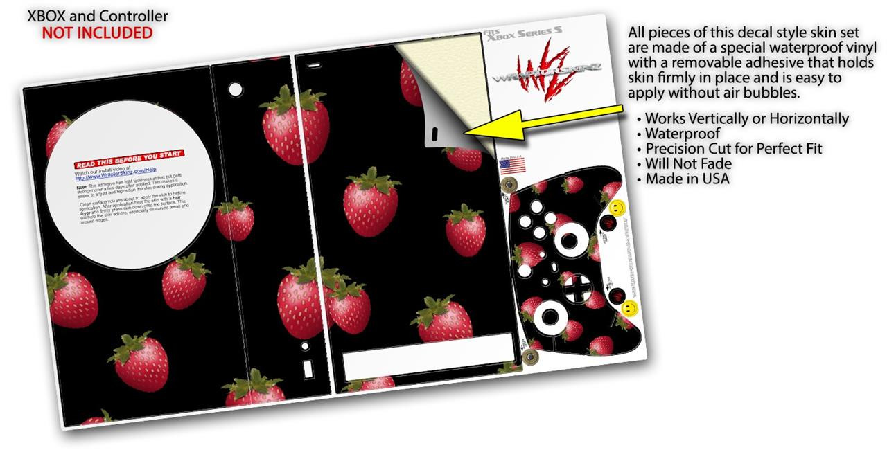 Skin Wrap for XBOX Series S Console Controller Strawberries on Black