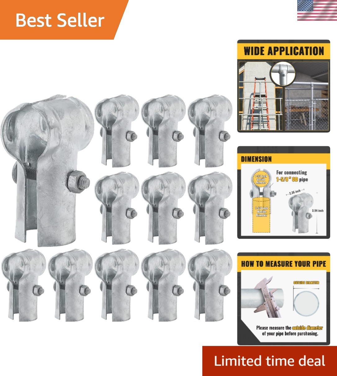 End Rail Clamps 1-5/8 Inch, Chain Link Fence Fittings, Panel T Connector for ...