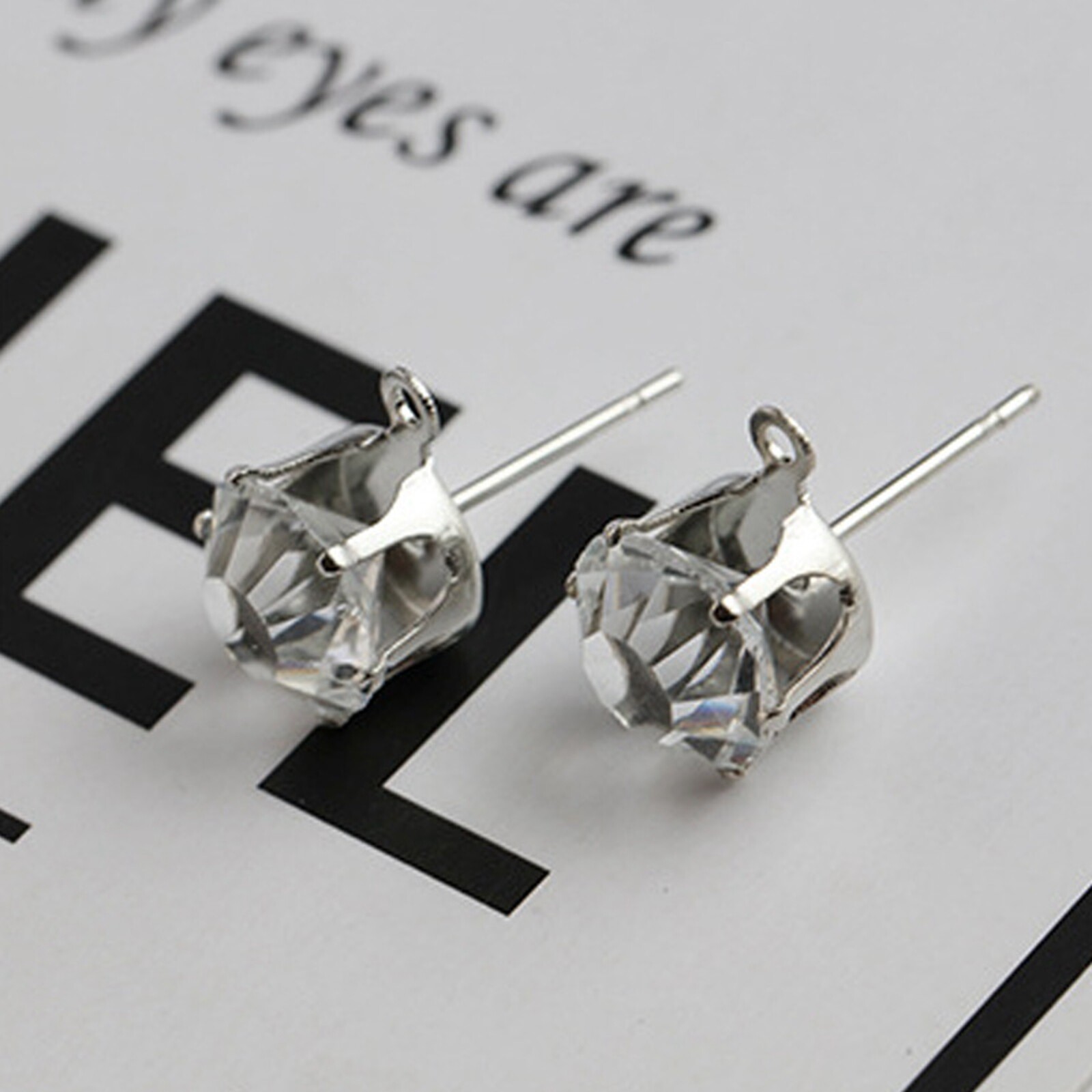 20 Pairs Silver Clear Zircon Rhinestone Ear Stud Post Dangle Earring With Loop