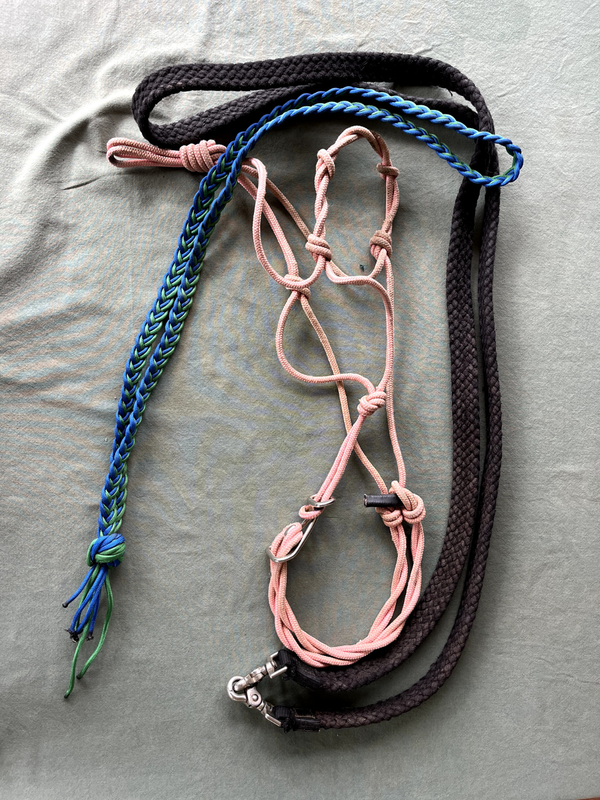 Black Clip on barrel/roping reins/Pink rope halter w easy attachment/Jump strap