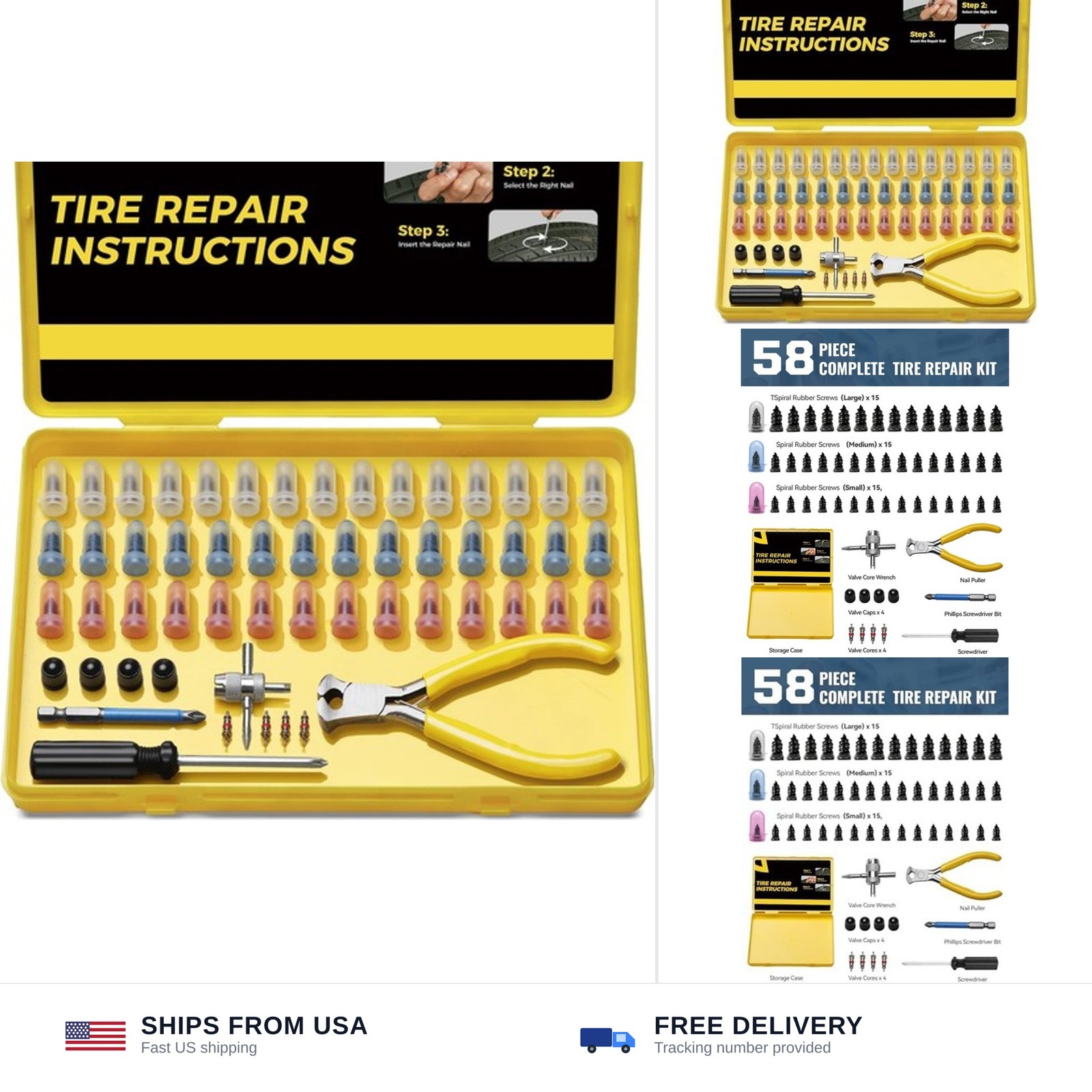 AUTOWN Tire Repair Kit with Tire Plugs Screw Type, Heavy Duty Flat Tire Punct...
