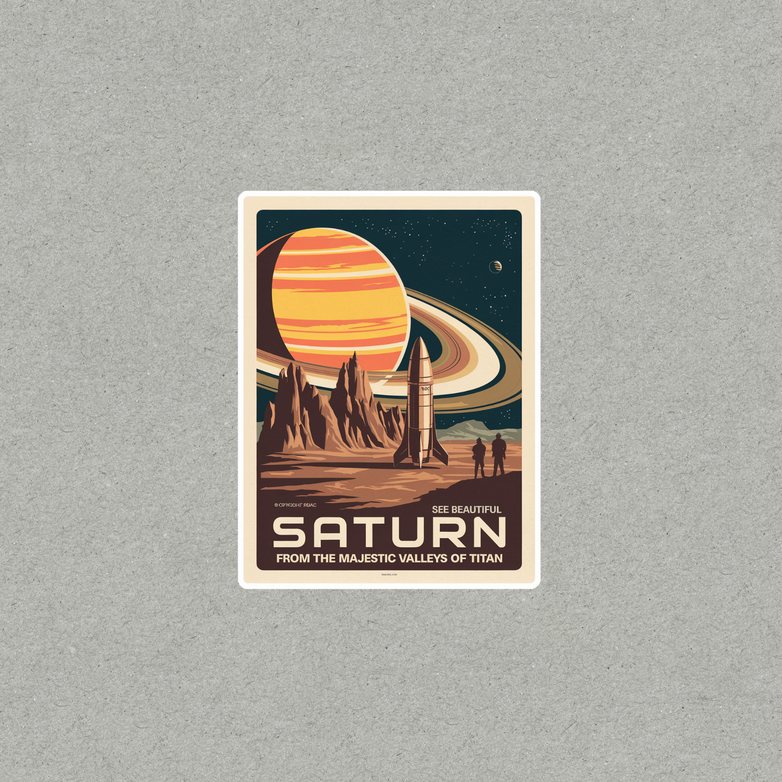 Vintage Saturn Travel sticker - Sci-Fi Space Art Print Decor - Retro Futuristic