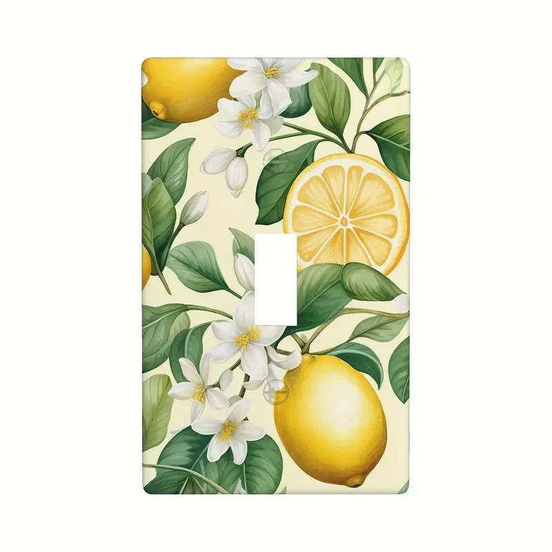 Lemon & Floral Wall Switch Covers Pair - 1pc Single Toggle & 1pc Double Hole